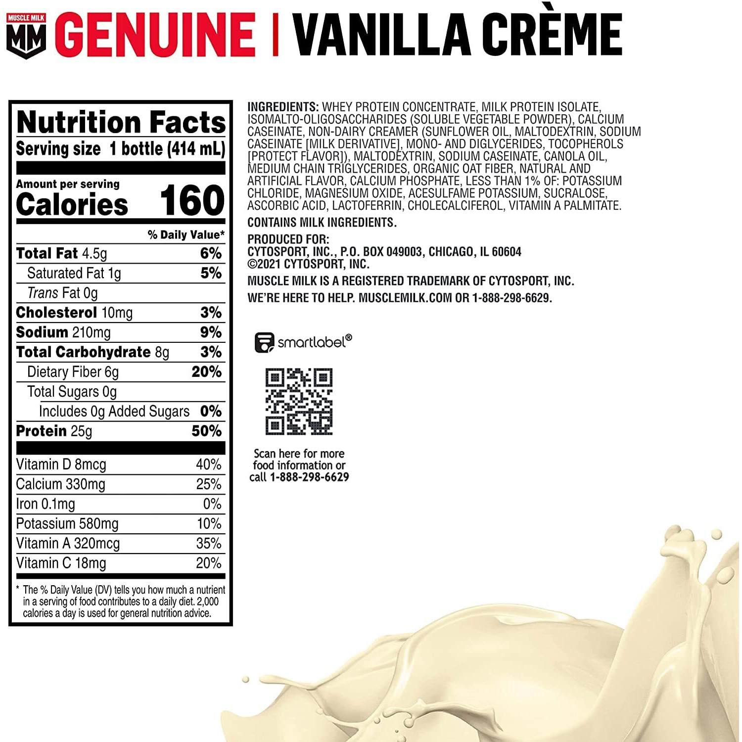 Muscle Milk Genuine Liquid Protein Shake, Vanilla Crme, 25G Protein, 14 Fl Oz Bottle, 12 Pack