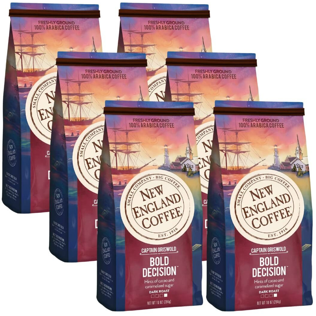 New England Coffee Bold Decision Dark Roast Ground Coffee, 10Oz Bag (Pack Of 6)