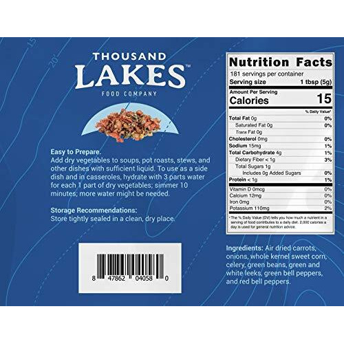 Thousand Lakes Dried Mixed Vegetables Select Soup Blend - Bulk - 2 Pounds | 100% Veggies | No Added Salt