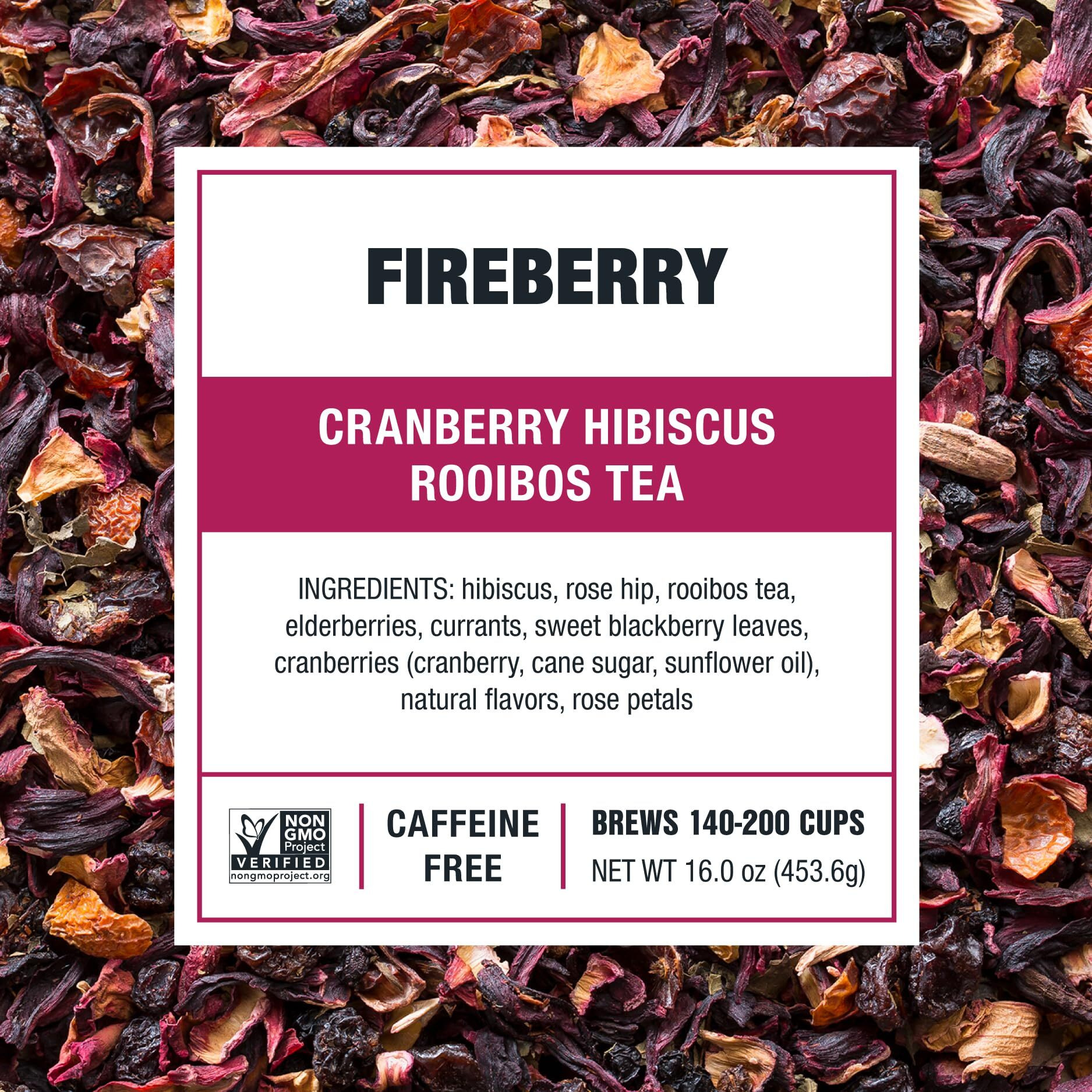 Tiesta Tea - Fireberry, Cranberry Hibiscus Rooibos Tea, Premium Loose Leaf Tea, Non-Caffeinated Rooibos Tea, 200 Cups - 16 Ounce Resealable Bulk Pouch