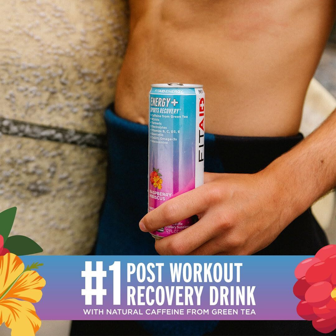 Fitaid Energy, 200Mg Natural Caffeine, Keto, Raspberry Hibiscus, Optimum Performance Formula Bcaas, Quercetin, Electrolytes, Omega-3S, Paleo, Vegan & Glutenfree, 12 Fl Oz Cans (Pack Of 24)