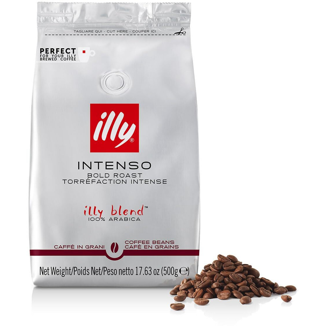 Illy Whole Bean Coffee - Perfectly Roasted Whole Coffee Beans - Intenso Dark Roast - Warm Notes Of Cocoa & Dried Fruit - Full-Bodied - 100% Arabica Coffee - No Preservatives - 17.6 Ounce
