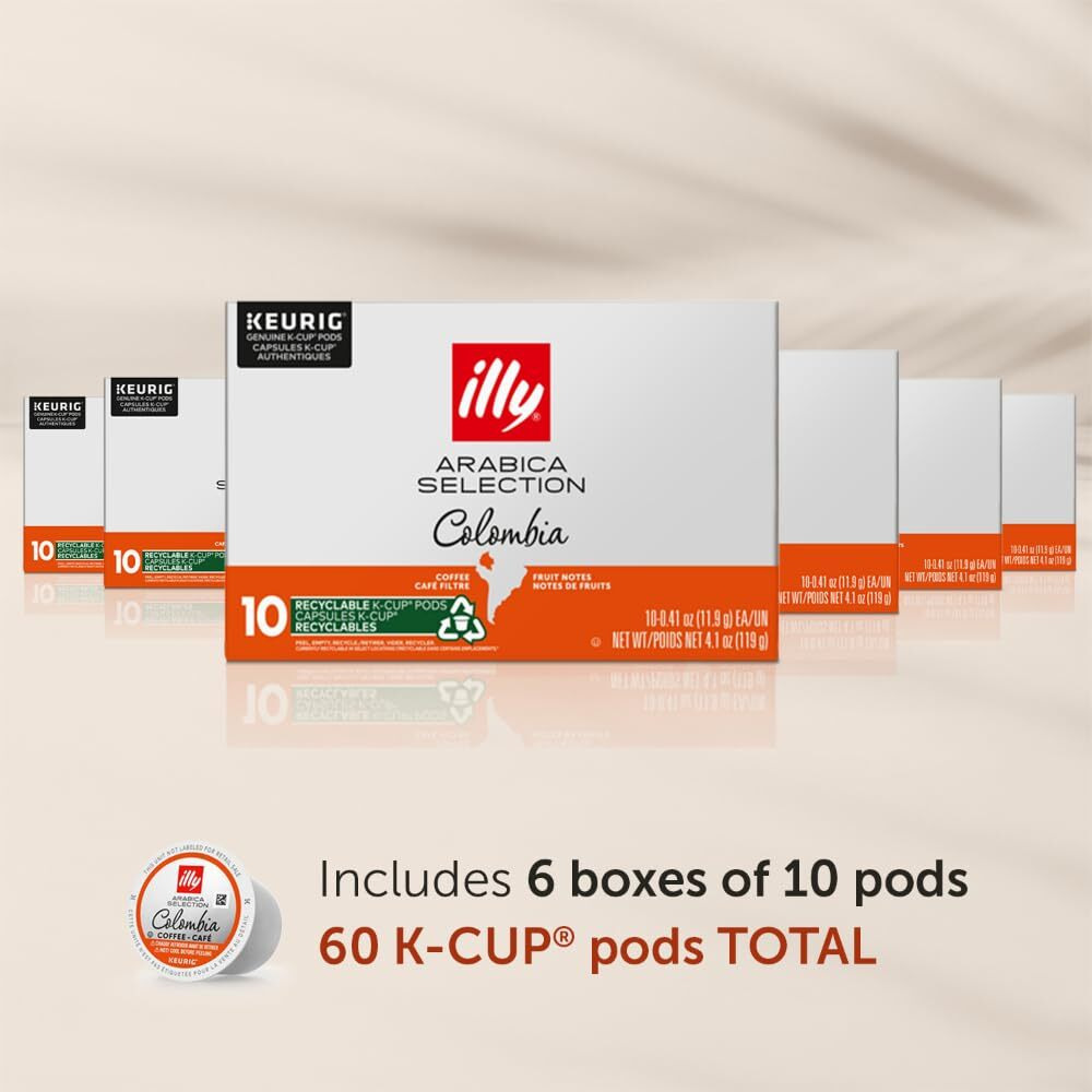 Illy Coffee K Cups - Coffee Pods For Keurig Coffee Maker - Colombia Medium Roast - Notes Of Fruit - Bold, Flavorful & Full-Bodied Flavor Of Pods Coffee - No Preservatives - 10 Count, 6 Pack