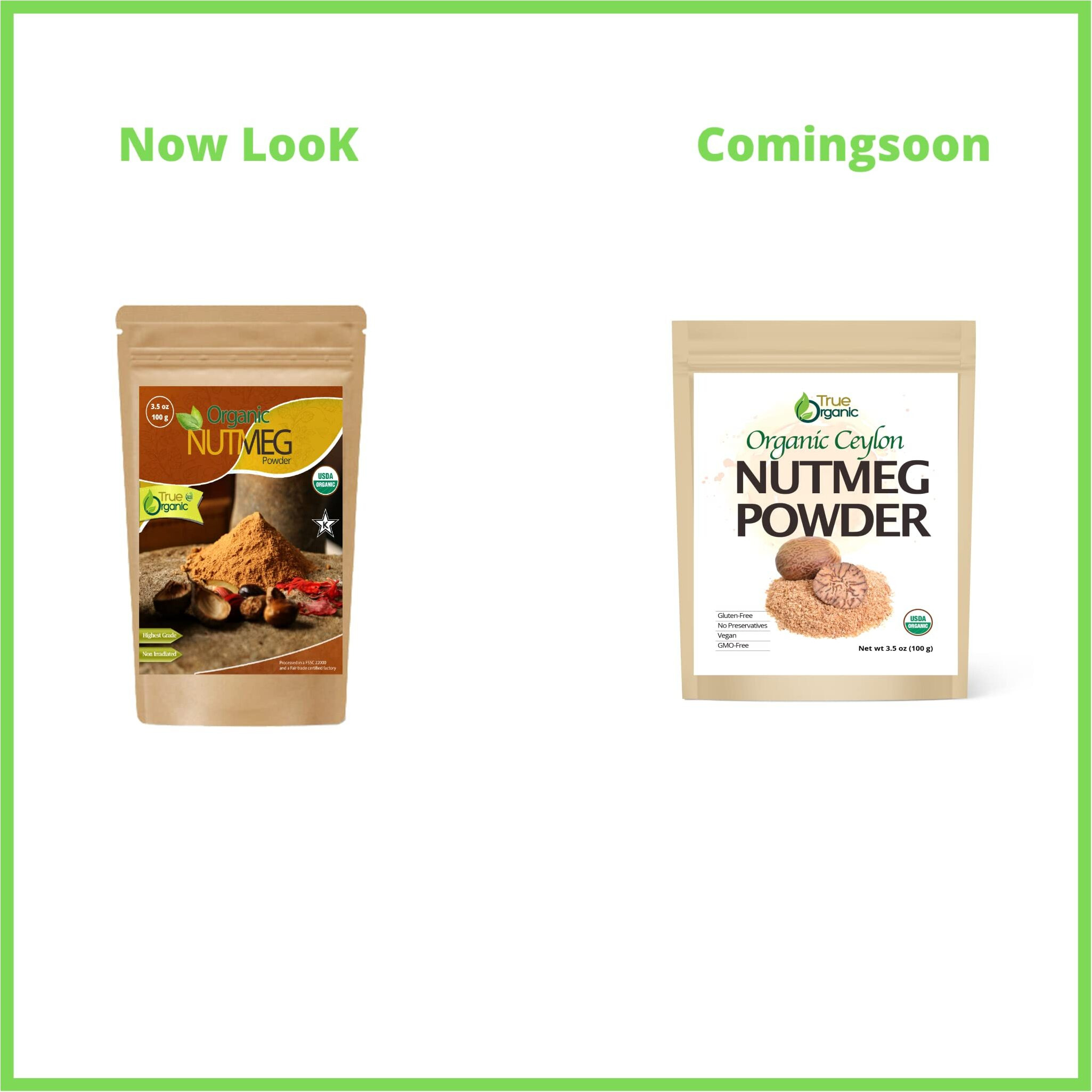 True Organic Ceylon Nutmeg Powder, Premium Grade, Usda & Kosher Certified, Gluten Free, Pure Ceylon Premium Quality, Ground 3.5 Oz