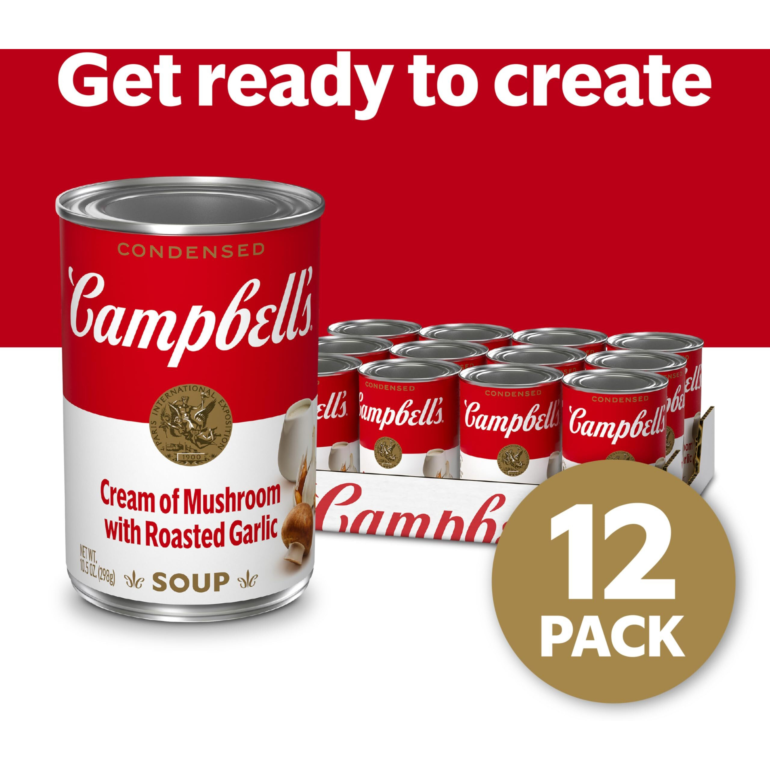 Campbell's Condensed Cream Of Mushroom Soup With Roasted Garlic, 10.5 Oz Can (12 Pack)