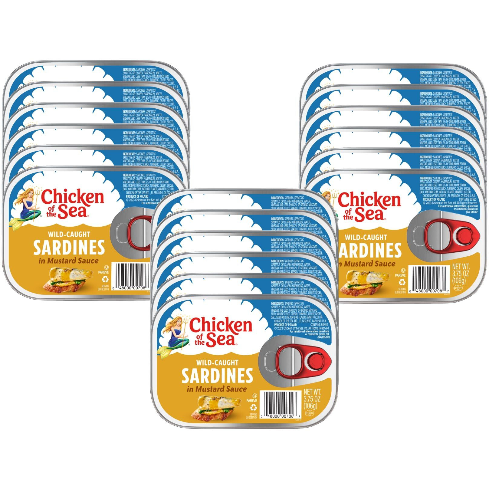 Chicken Of The Sea Sardines In Mustard Sauce, 3.75 Ounce Cans (Pack Of 18), Wild Caught Canned Sardines, Packaging May Vary