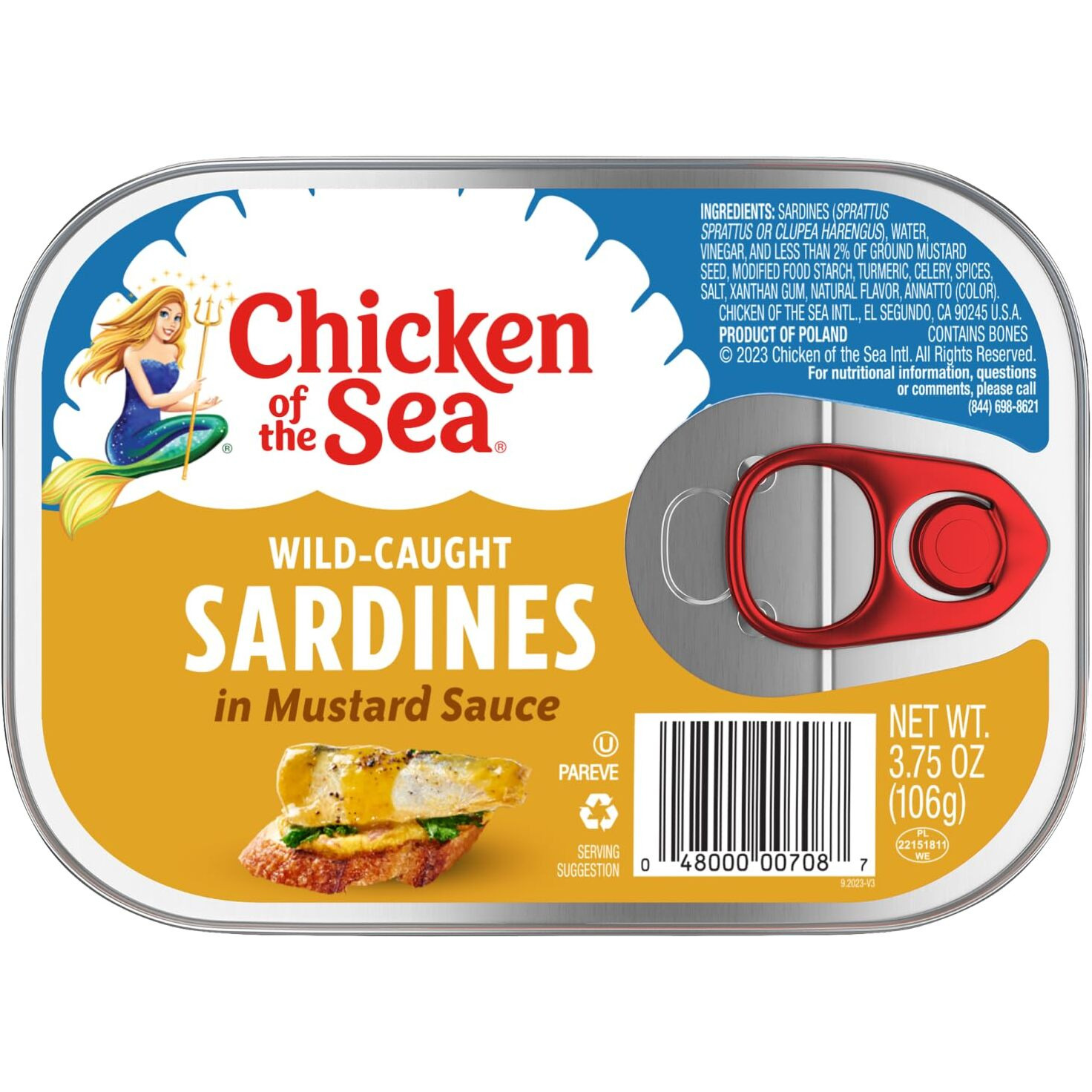 Chicken Of The Sea Sardines In Mustard Sauce, 3.75 Ounce Cans (Pack Of 18), Wild Caught Canned Sardines, Packaging May Vary