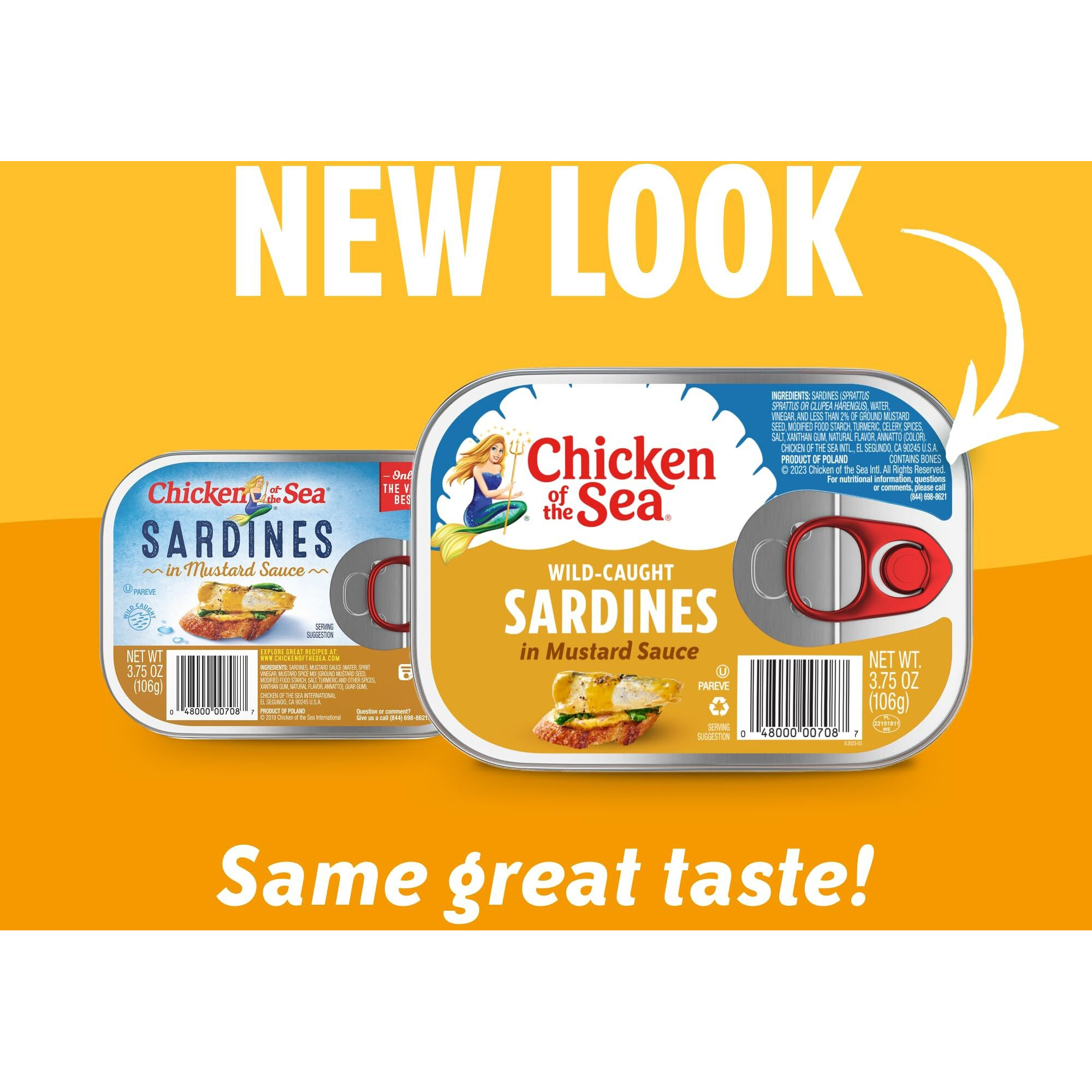 Chicken Of The Sea Sardines In Mustard Sauce, 3.75 Ounce Cans (Pack Of 18), Wild Caught Canned Sardines, Packaging May Vary