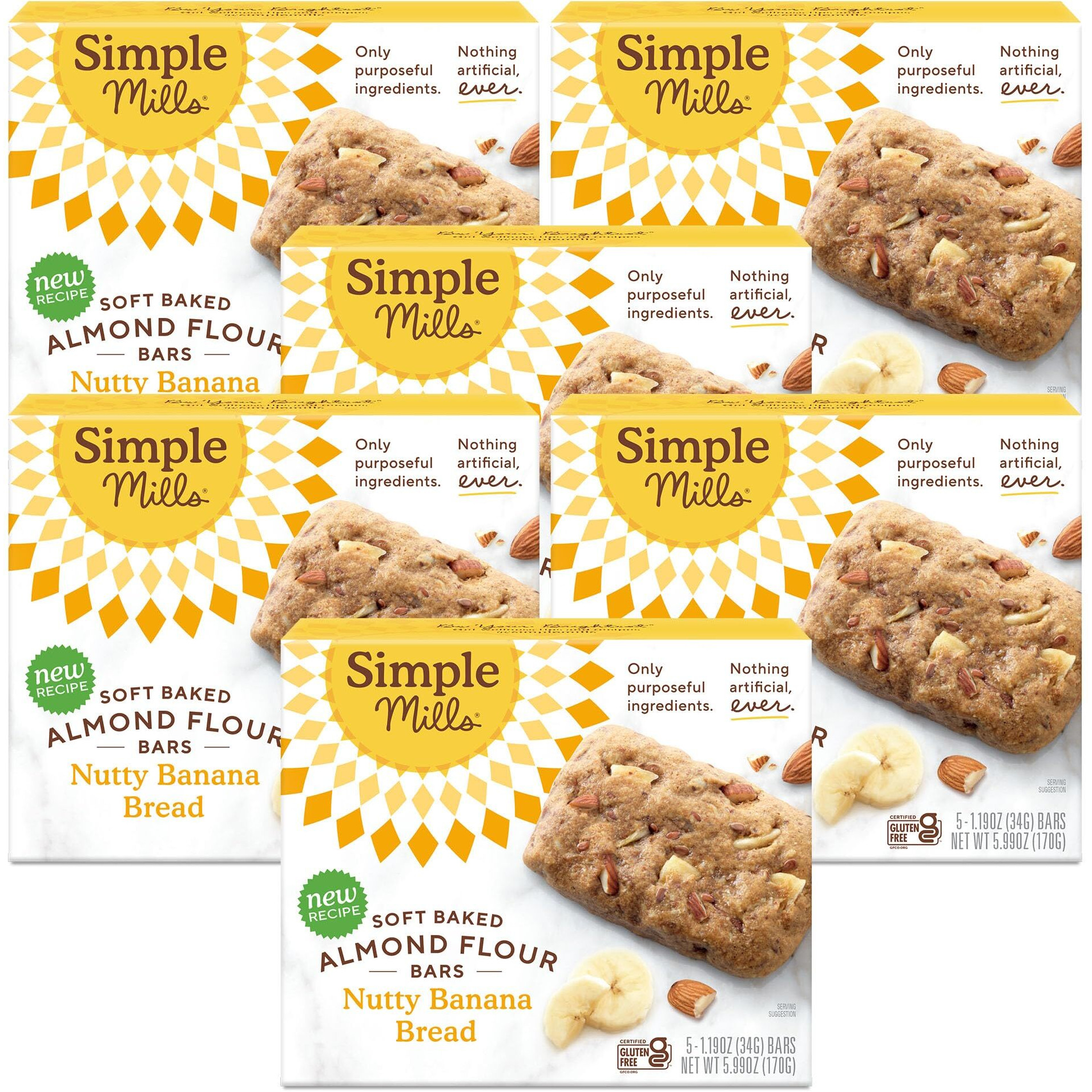 Simple Mills Almond Flour Snack Bars, Nutty Banana Bread - Gluten Free, Made With Organic Coconut Oil, Breakfast Bars, Healthy Snacks, Paleo Friendly, 6 Ounce (Pack Of 6)