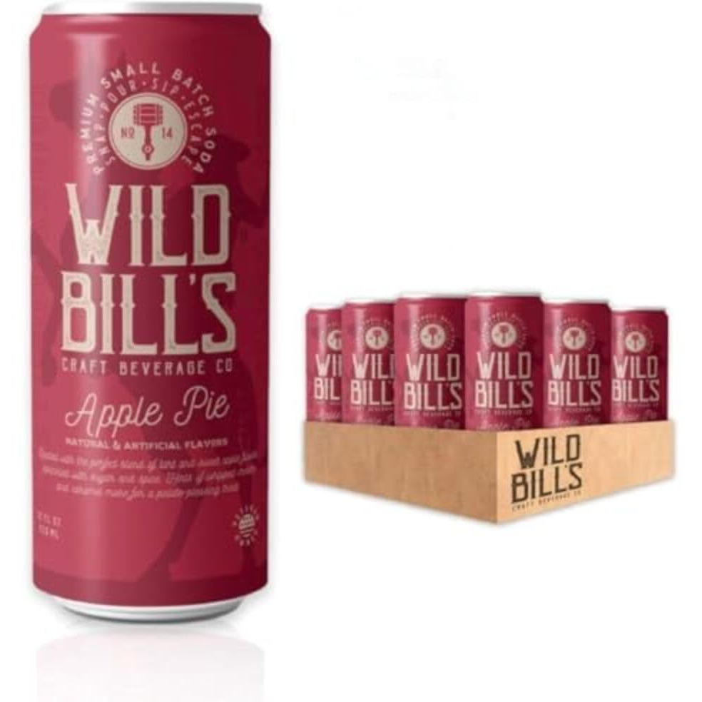 Wild Bill's Apple Pie Soda Classic Craft Soda Pop Soft Drinks, Sodas Made With Pure Cane Sugar, Caffeine Free, No High Fructose Corn Syrup, Gluten Free, Vegan, Low Sodium, 12 Oz 12 Pack