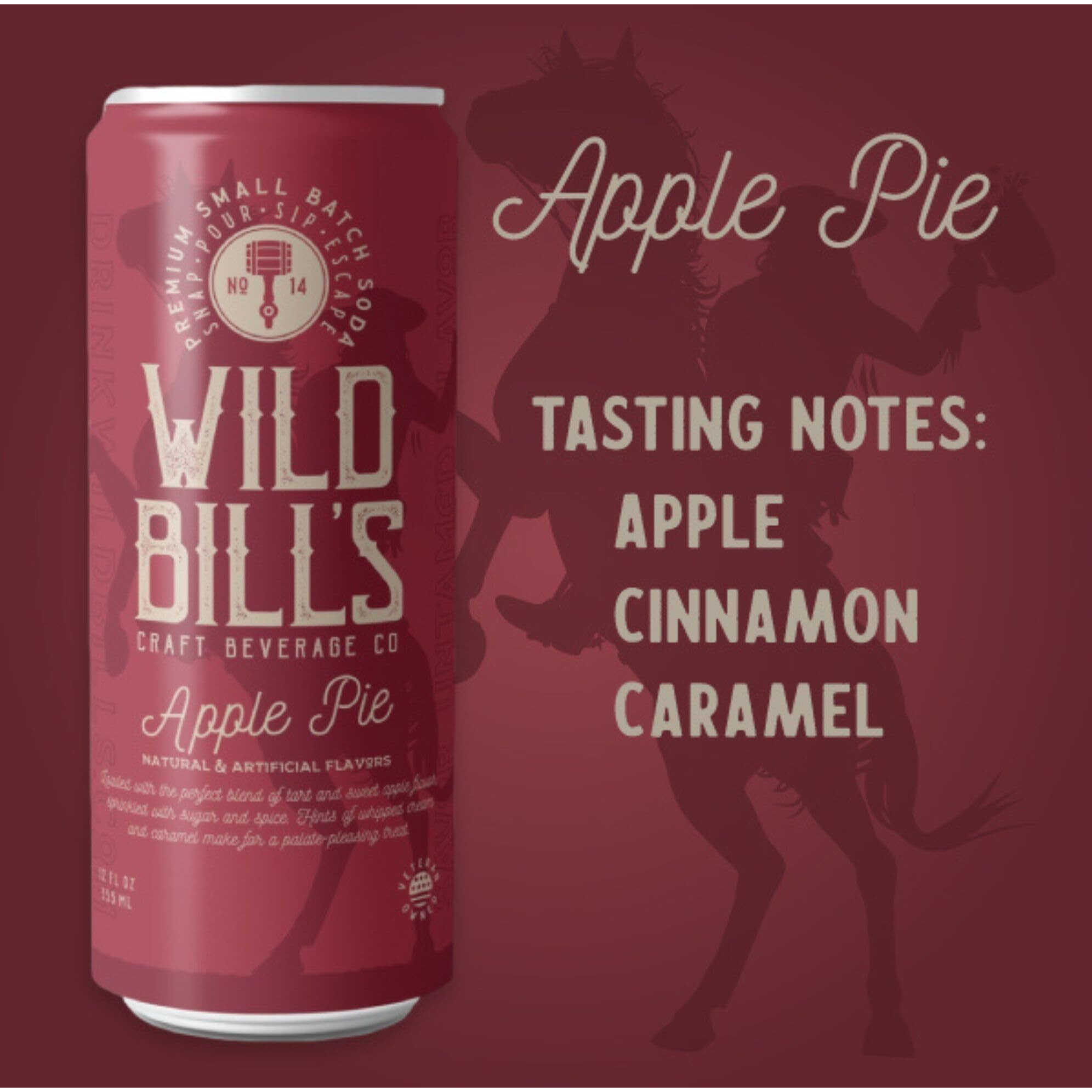 Wild Bill's Apple Pie Soda Classic Craft Soda Pop Soft Drinks, Sodas Made With Pure Cane Sugar, Caffeine Free, No High Fructose Corn Syrup, Gluten Free, Vegan, Low Sodium, 12 Oz 12 Pack