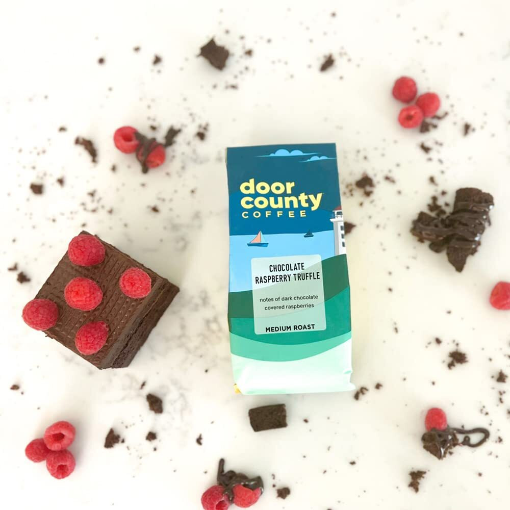 Door County Coffee Chocolate Raspberry Truffle Flavored Coffee Whole Bean | 10 Oz Bag | Medium Roast | 100% Specialty Arabica Coffee | Flavored Gourmet Coffee | Chocolate Raspberry Truffle