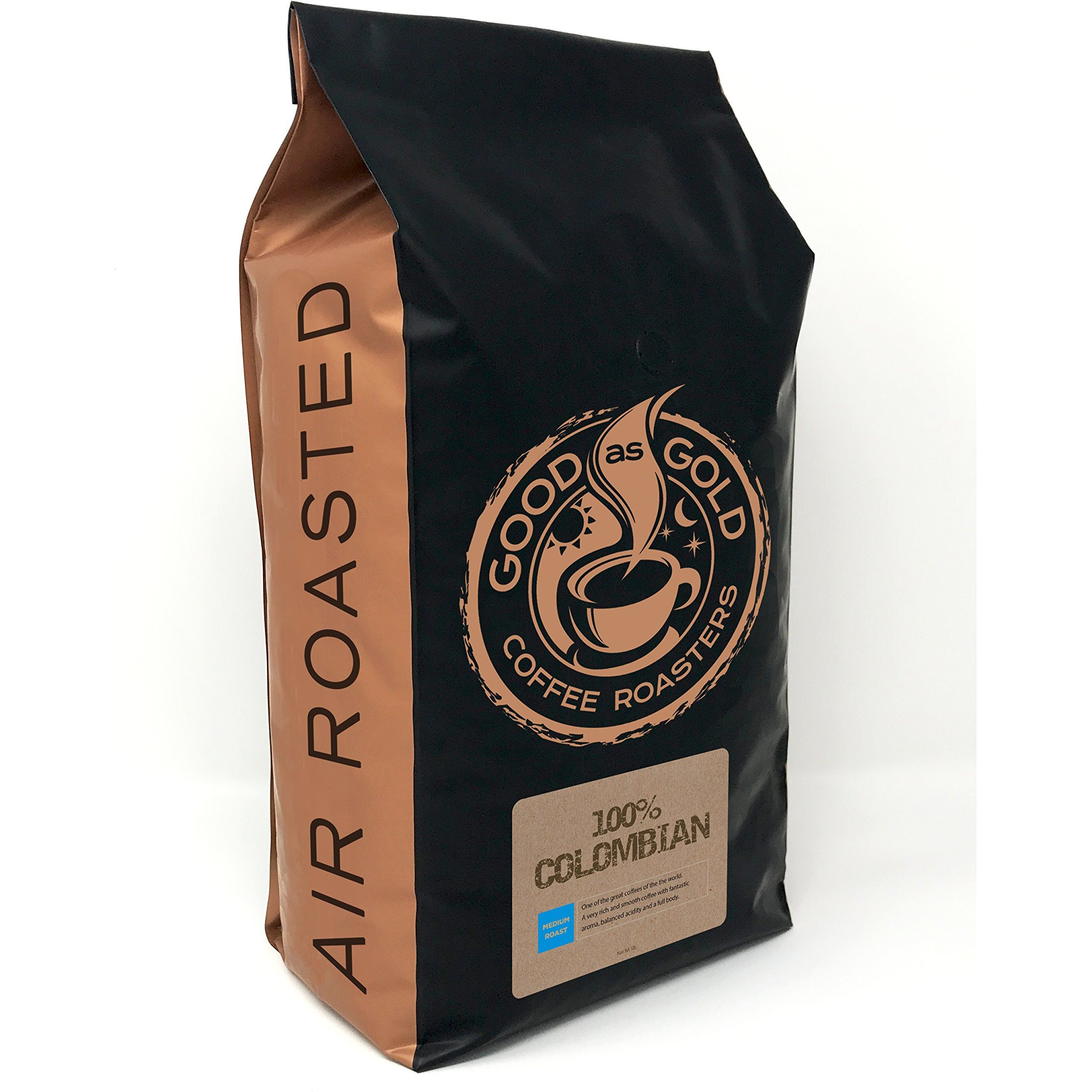 Colombian Supremo Coffee, Medium Roast, 5 Pound Bag, Whole Bean - Good As Gold Coffee Roasters