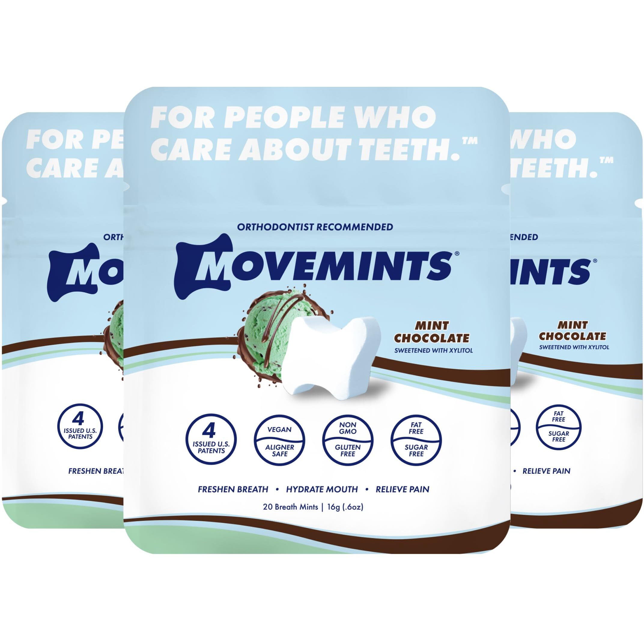 Movemints Clear Aligner Mints - Patented Aligner Seating Mints - Edible Alternative To Aligner Chewies - Xylitol Mints For Dry Mouth - Mint Chocolate (3 Pack)