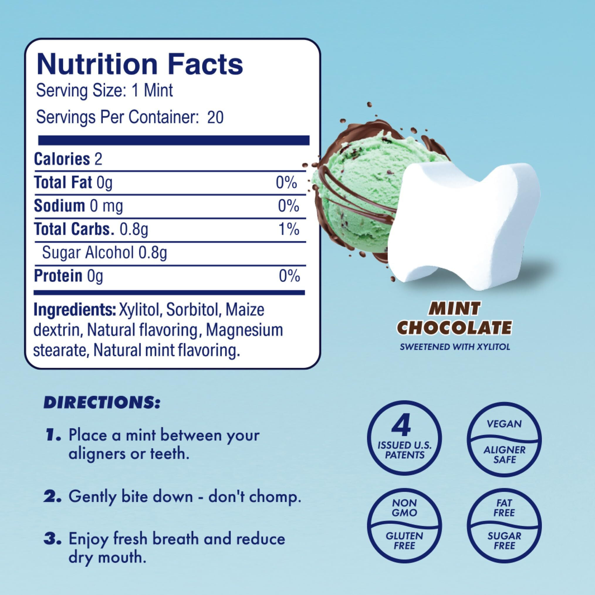 Movemints Clear Aligner Mints - Patented Aligner Seating Mints - Edible Alternative To Aligner Chewies - Xylitol Mints For Dry Mouth - Mint Chocolate (3 Pack)