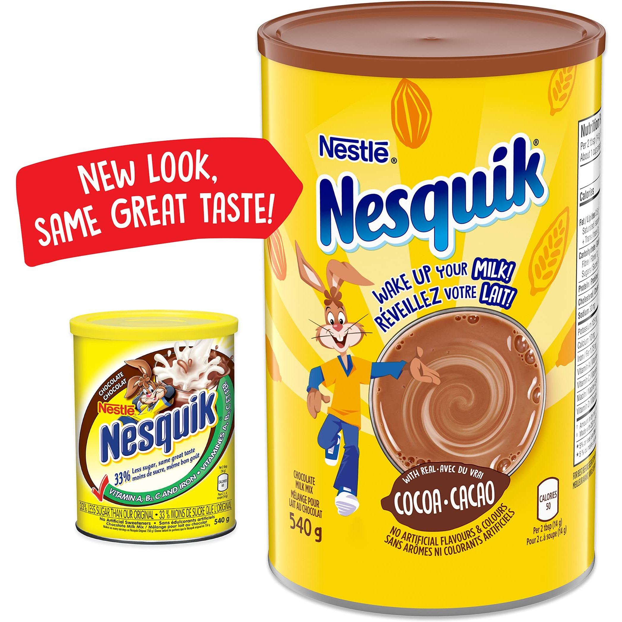 Nesquik Less Sugar Vitamin Enriched Chocolate Powder, 540G/19 Oz. Canister {Imported From Canada}