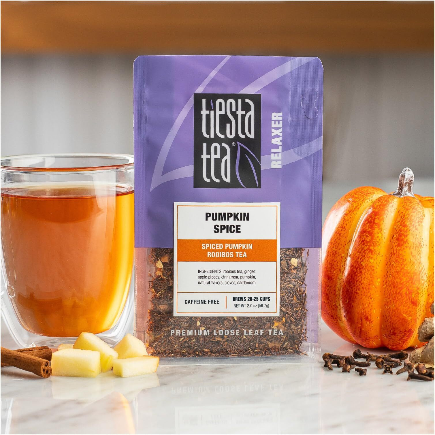 Tiesta Tea - Pumpkin Spice Rooibos Tea | Premium Loose Leaf Tea Blend | Non-Caffeinated Herbal Infusion | Make Hot Or Iced & Up To 25 Cups | Made With Natural Ingredients - 2Oz Resealable Pouch