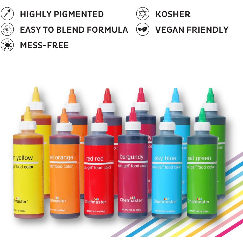 Chefmaster Fuschsia Liqua-Gel Food Coloring | Vibrant Color | Professional-Grade Dye For Icing, Frosting, Fondant | Baking & Decorating | Fade-Resistant | Easy-To-Use | Made In Usa | 10.5 Oz