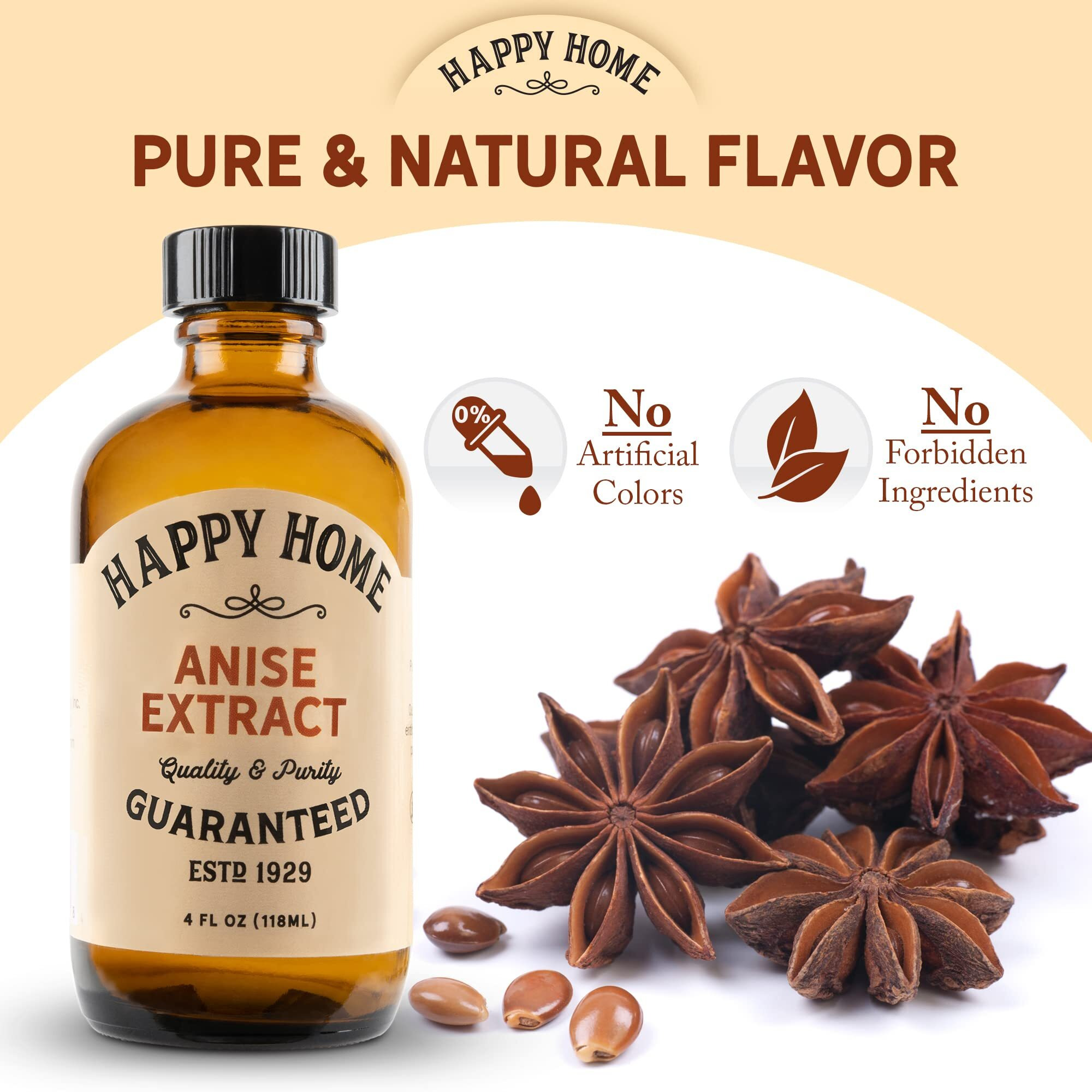 Happy Home Pure Anise Extract - Certified Kosher, 4 Oz.