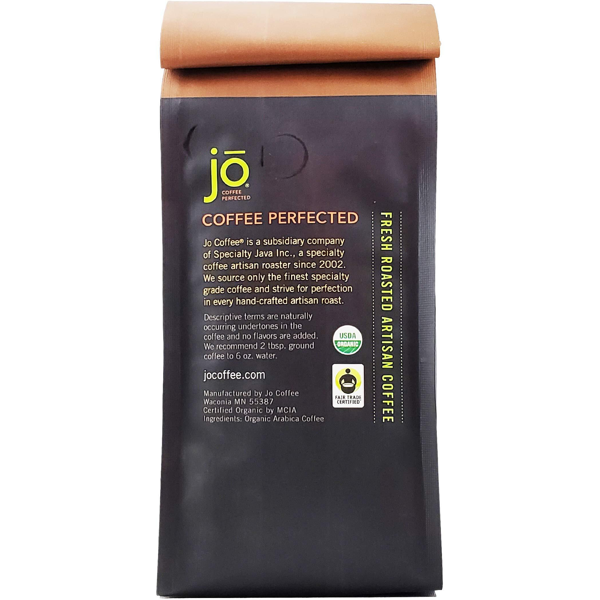 Smooth Jo Decaf 12 Oz. Organic Dark French Roast Ground Coffee, Swiss Water Process, Rich, Creamy, Fair Trade Certified, 100% Arabica Coffee, Usda Certified Organic, Non-Gmo, Gluten & Chemical Free