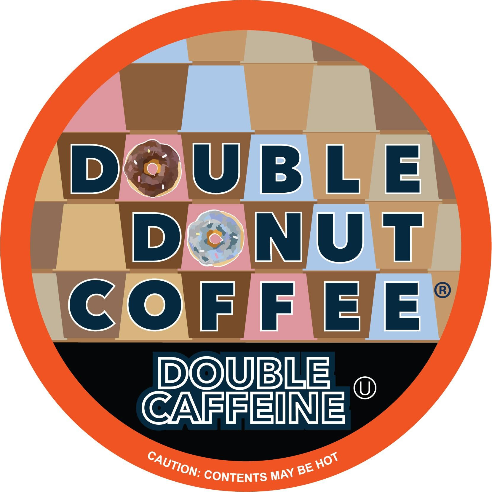 Double Donut High Caffeine Coffee Pods, Extra Strong Double Caffeine Coffee Cups For Keurig K Cup Brewer Machines Single Serve Dark Roast Coffee, 48 Count