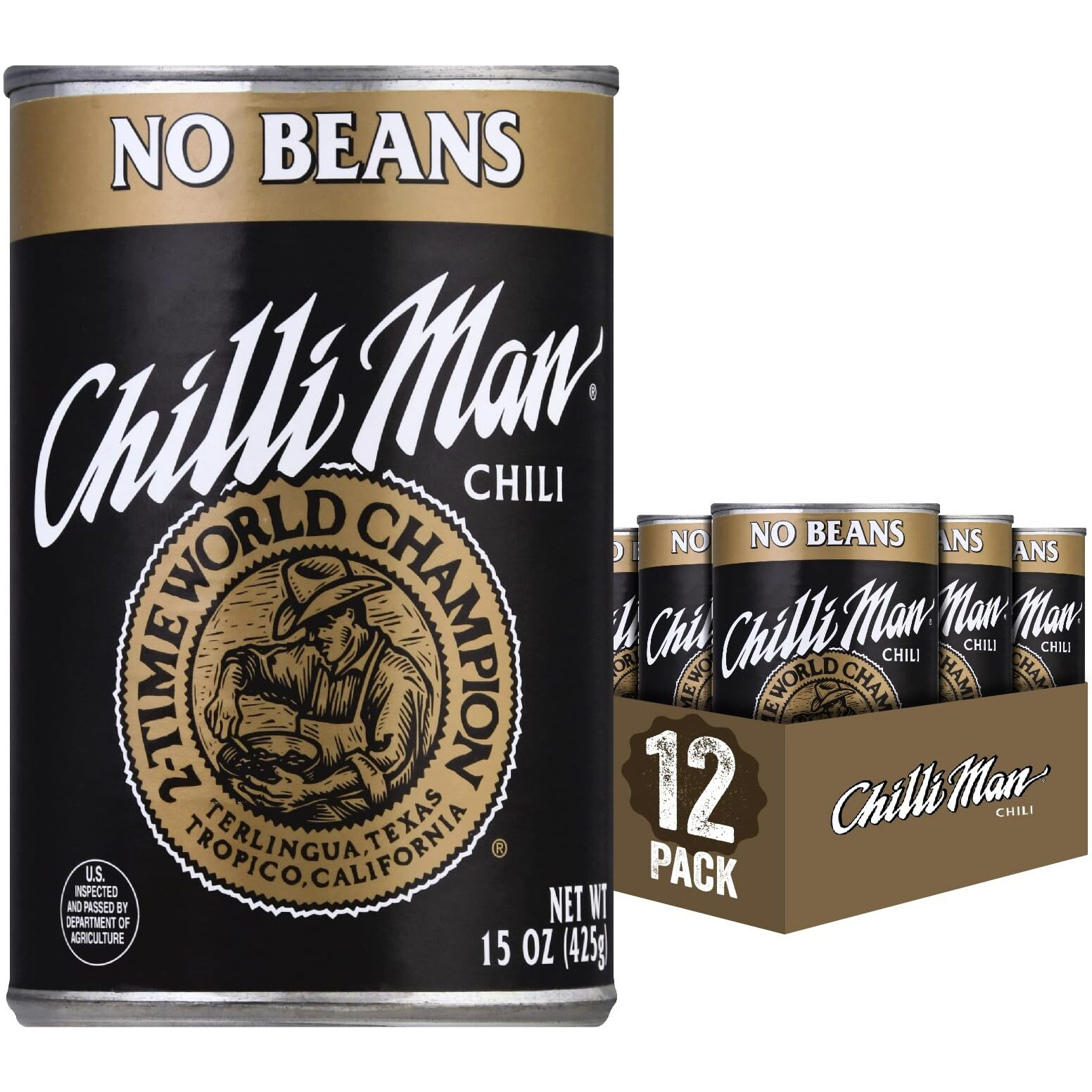 Chilli Man Canned Chili With No Beans (Pack Of 12), 15 Ounce Can