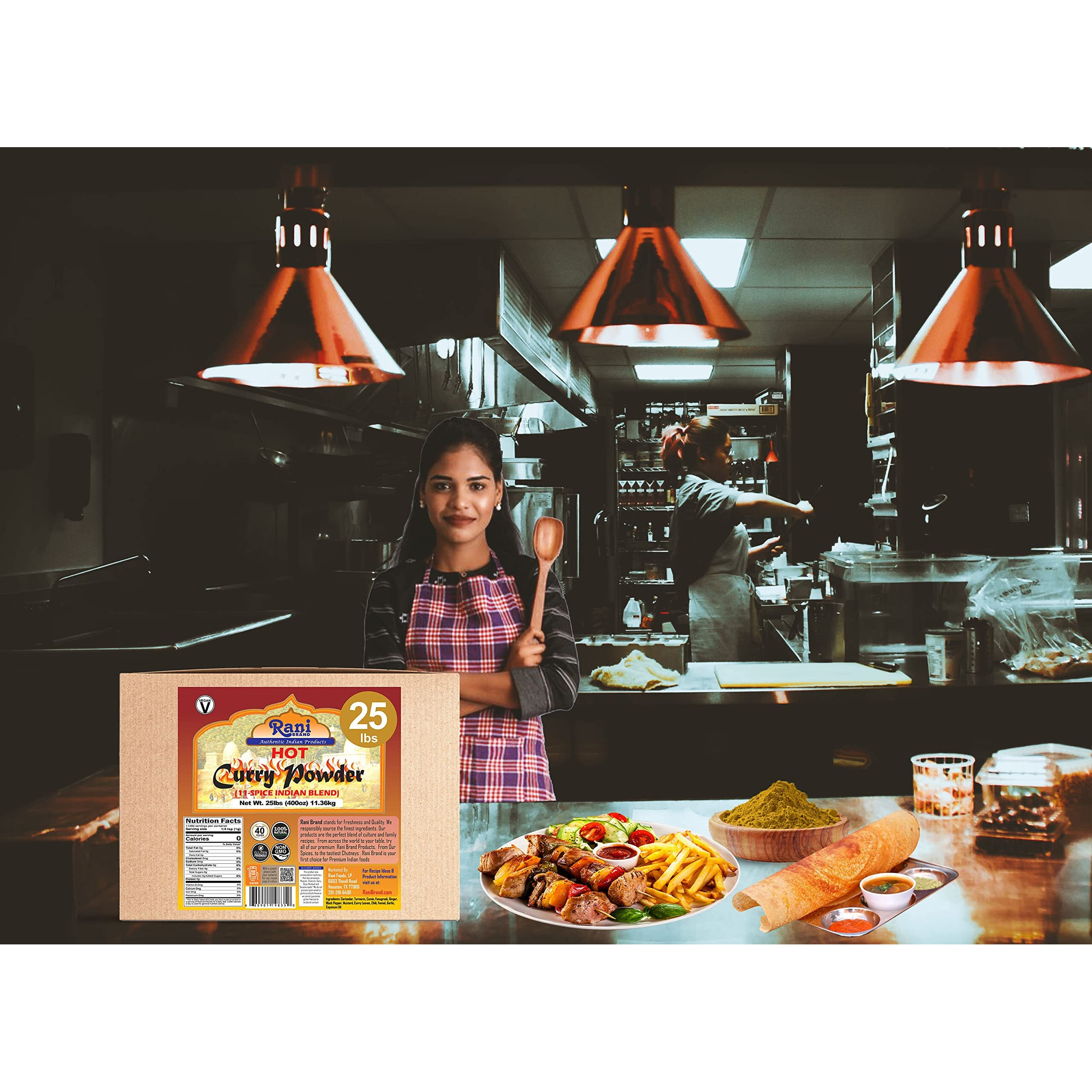 Rani Curry Powder Hot (11-Spice Authentic Indian Blend) 400Oz (25Lbs) 11.36Kg Bulk Box ~ All Natural | Salt-Free | Vegan | No Colors | Gluten Friendly | Non-Gmo | Indian Origin