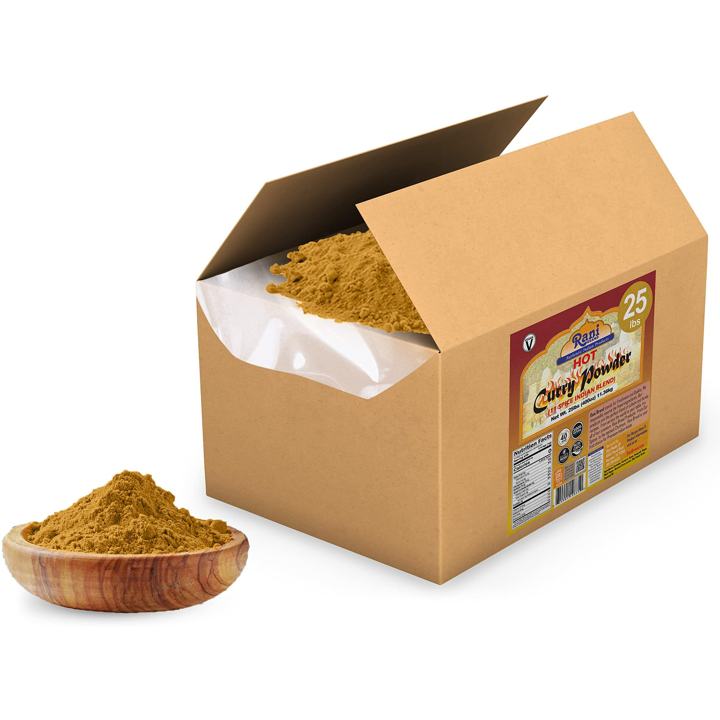 Rani Curry Powder Hot (11-Spice Authentic Indian Blend) 400Oz (25Lbs) 11.36Kg Bulk Box ~ All Natural | Salt-Free | Vegan | No Colors | Gluten Friendly | Non-Gmo | Indian Origin