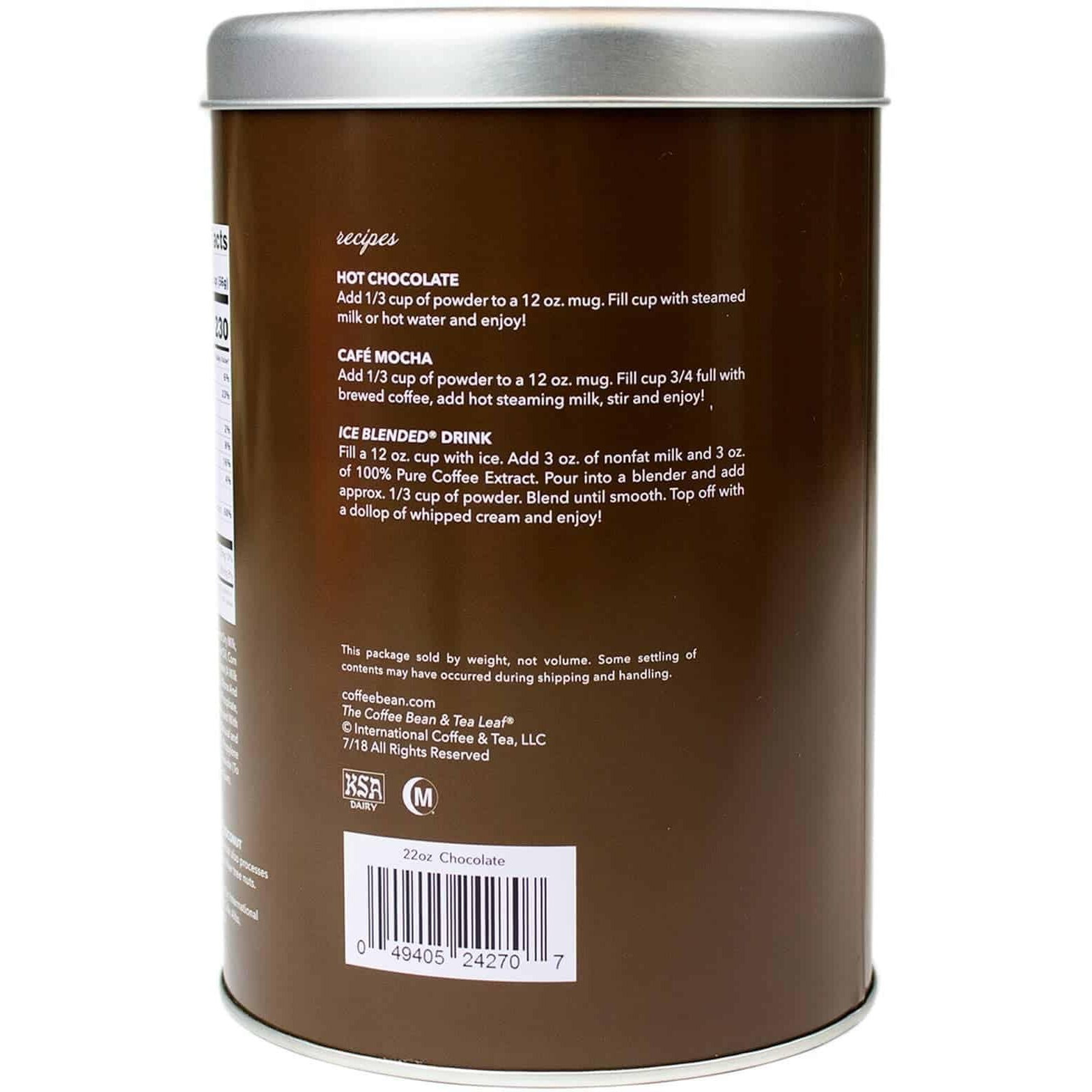 The Coffee Bean & Tea Leaf, Dutch Chocolate Powdered Creamer For Coffee, Lattes, Smoothies, Drinks, Baking, 22Oz. Tin, 2-Pack