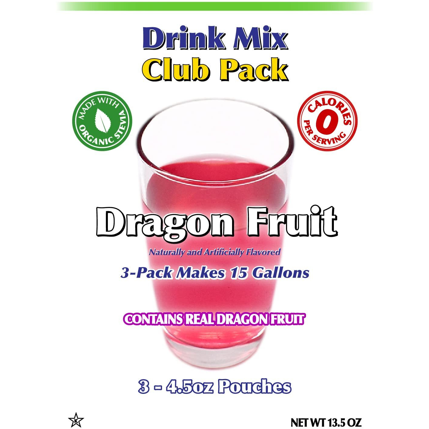 Gramzero Dragon Fruit Zero Calorie Sugar Free Drink Mix, Great For Nutrition Club Loaded Tea, Stevia Sweetened