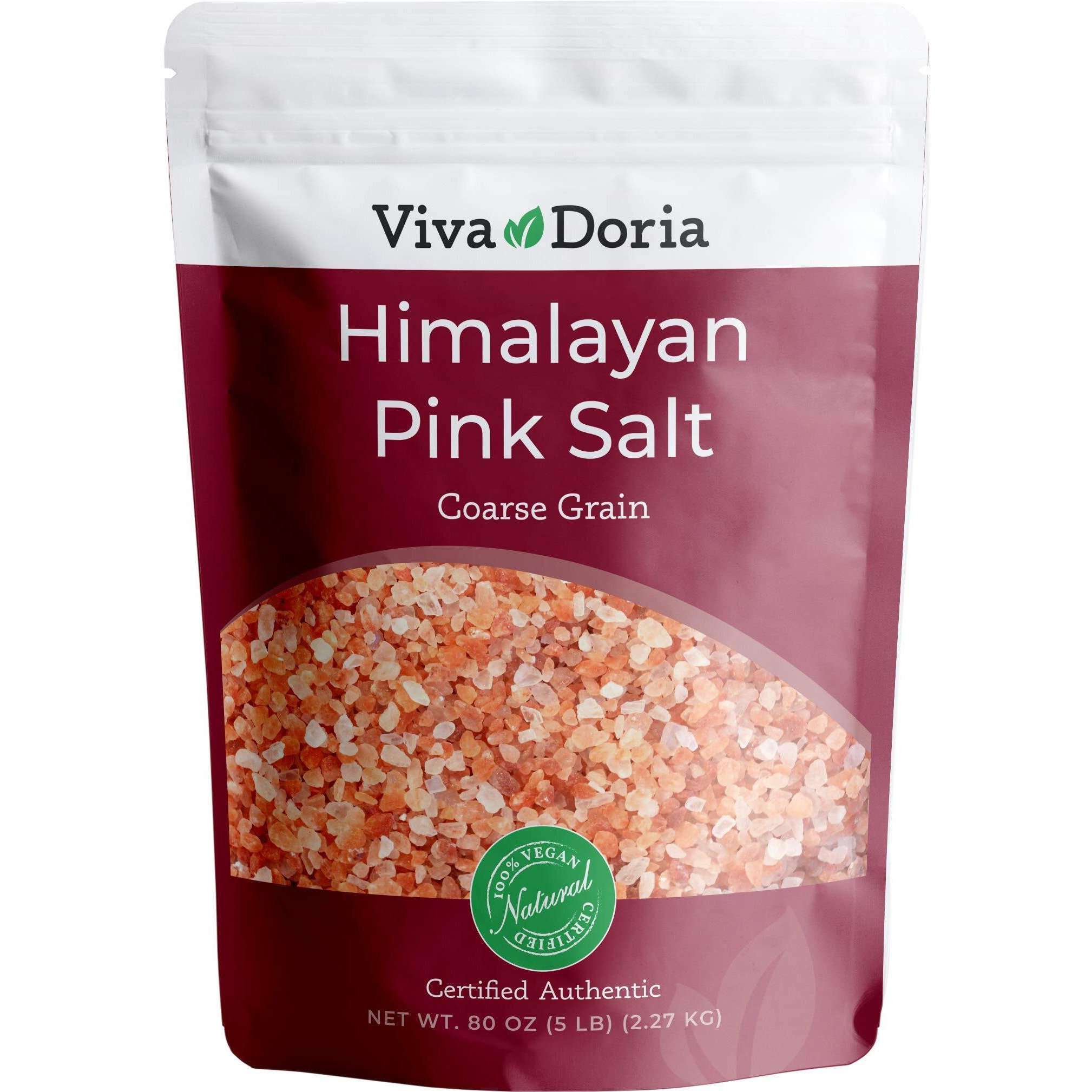 Viva Doria Himalayan Pink Salt, Coarse Grain, Certified Authentic, 5 Lb. (2.27 Kg) For Grinder Refills