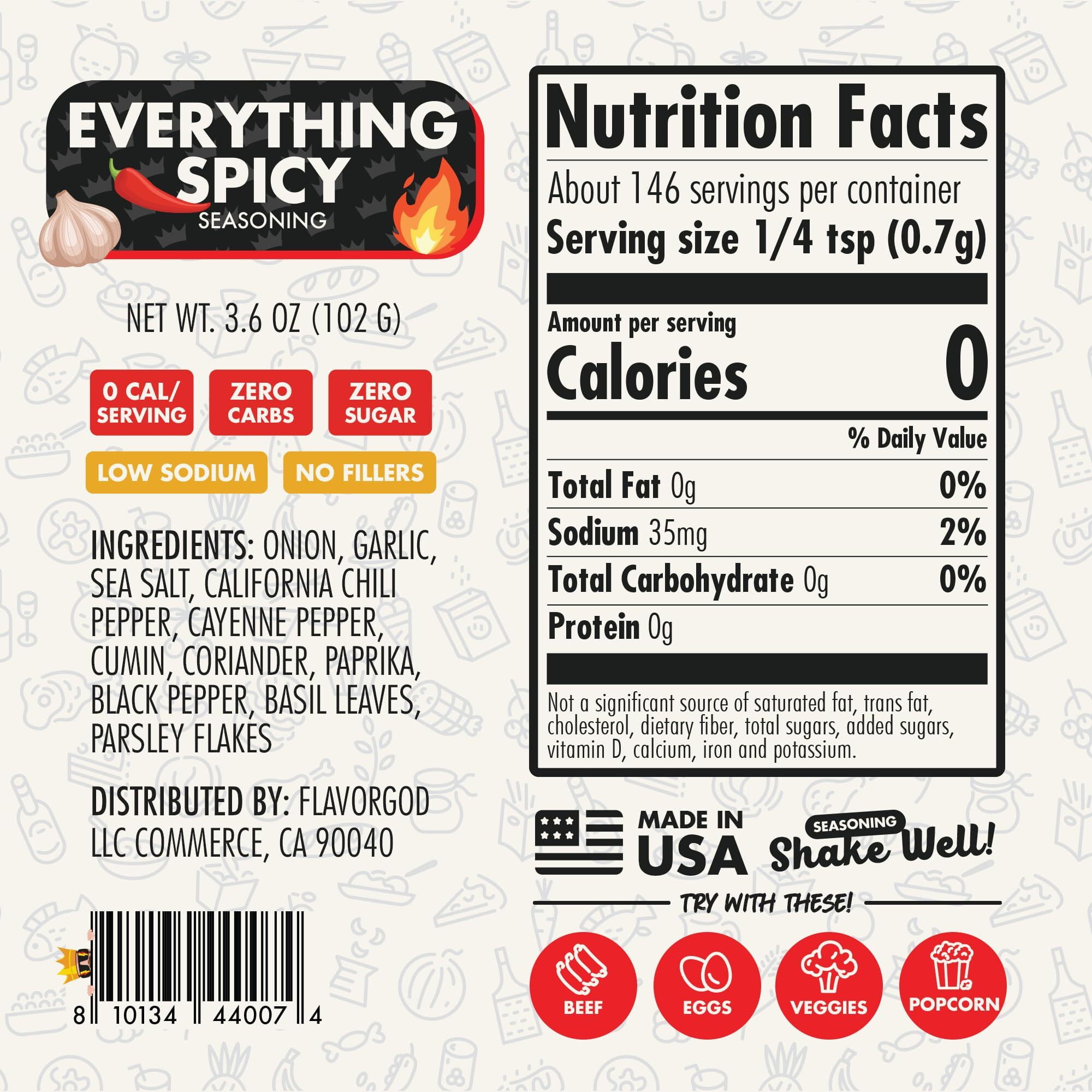 Everything Spicy Seasoning Mix By Flavor God - Premium All Natural & Healthy Spice Blend For Steak, Salad, Chicken, Dips & Vegetables - Kosher, Low Sodium, Dairy-Free, Vegan & Keto Friendly - Great Flavor Spices And Seasoning Gift