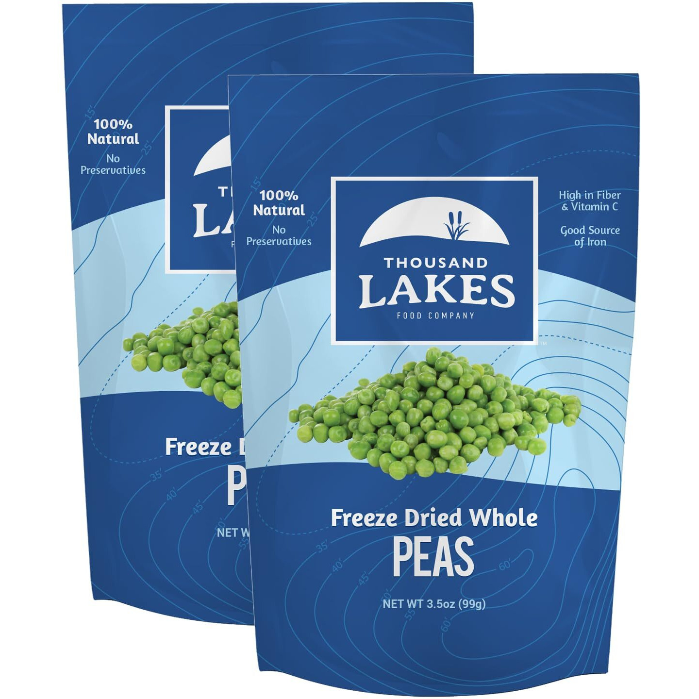 Thousand Lakes Freeze Dried Vegetables - Whole Peas 2-Pack 3.5 Ounces (7.0 Ounces Total) | No Salt Added