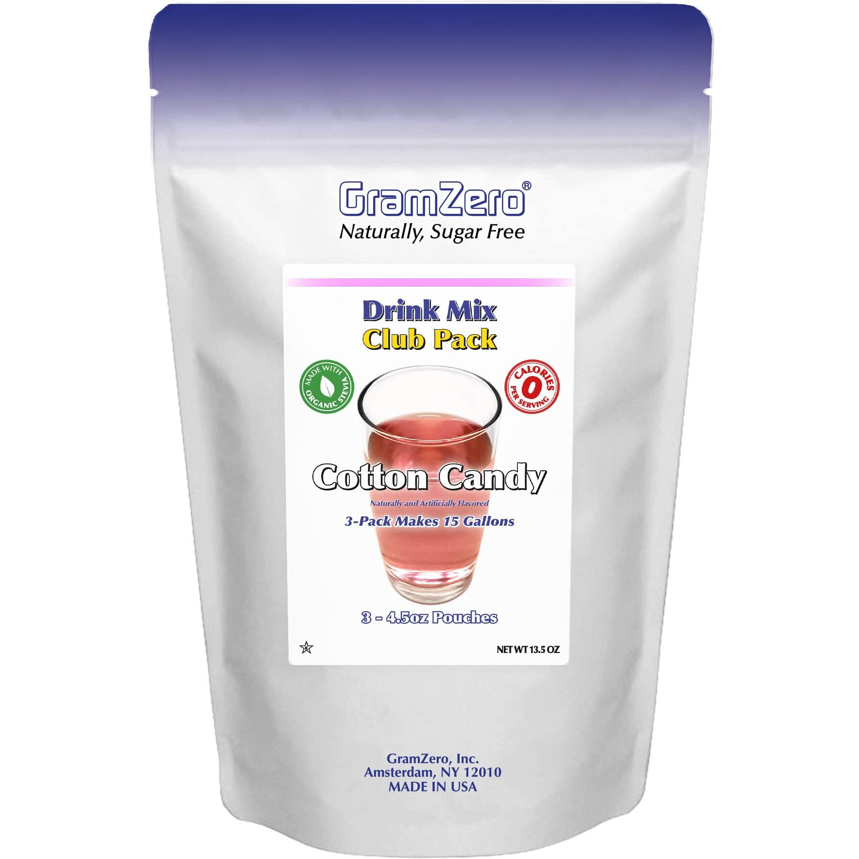 Gramzero Cotton Candy Zero Calorie Sugar Free Drink Mix, Great For Nutrition Club Loaded Tea, Stevia Sweetened