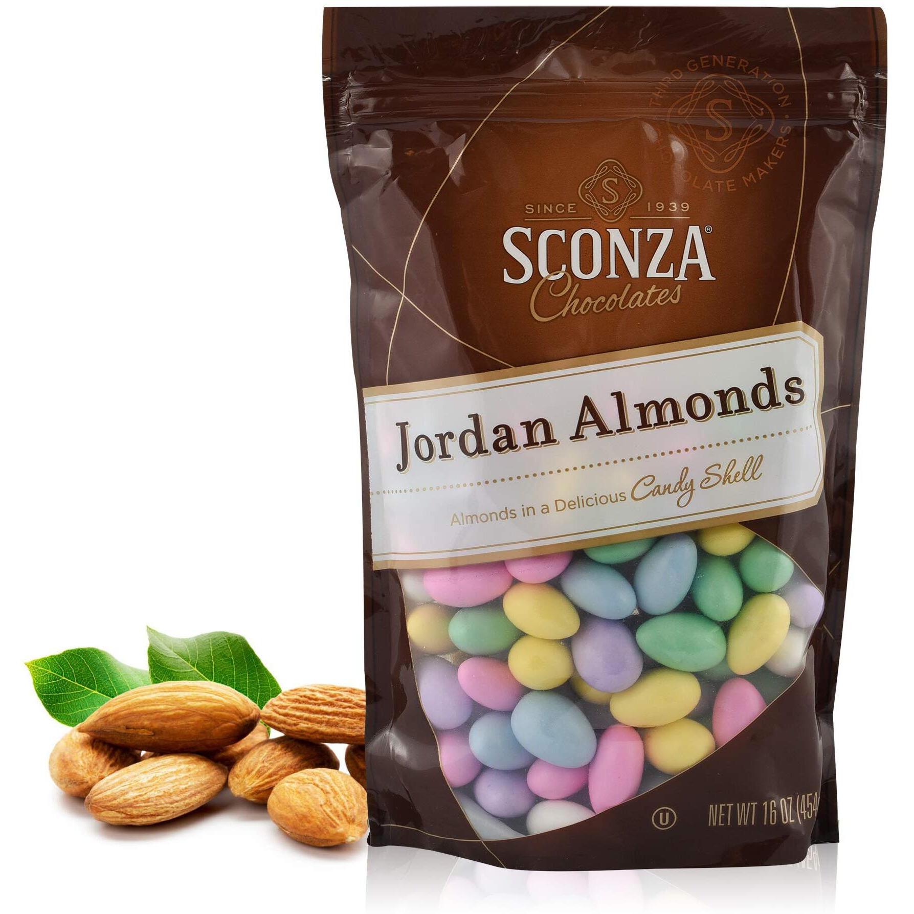 Sconza Assorted Jordan Almonds | Candy Coated California Almonds | Made In The Usa |Pack Of 1 (16 Ounce)