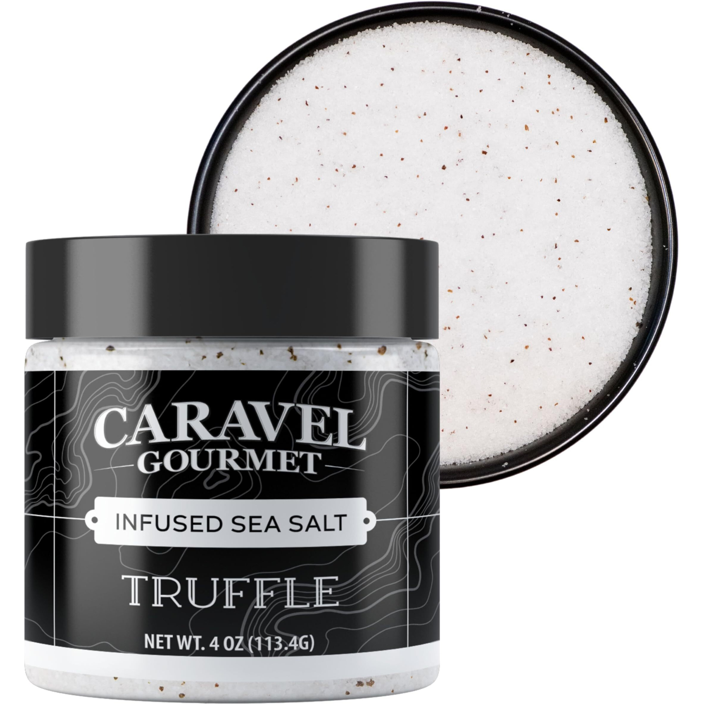 Black Truffle Salt, Truffle Seasoning And Finishing Salt, Add Truffle Flavor To Popcorn, Gourmet Sea Salt Flavored With Italian Black Truffle Oil, 4Oz Jar - Caravel Gourmet Salt