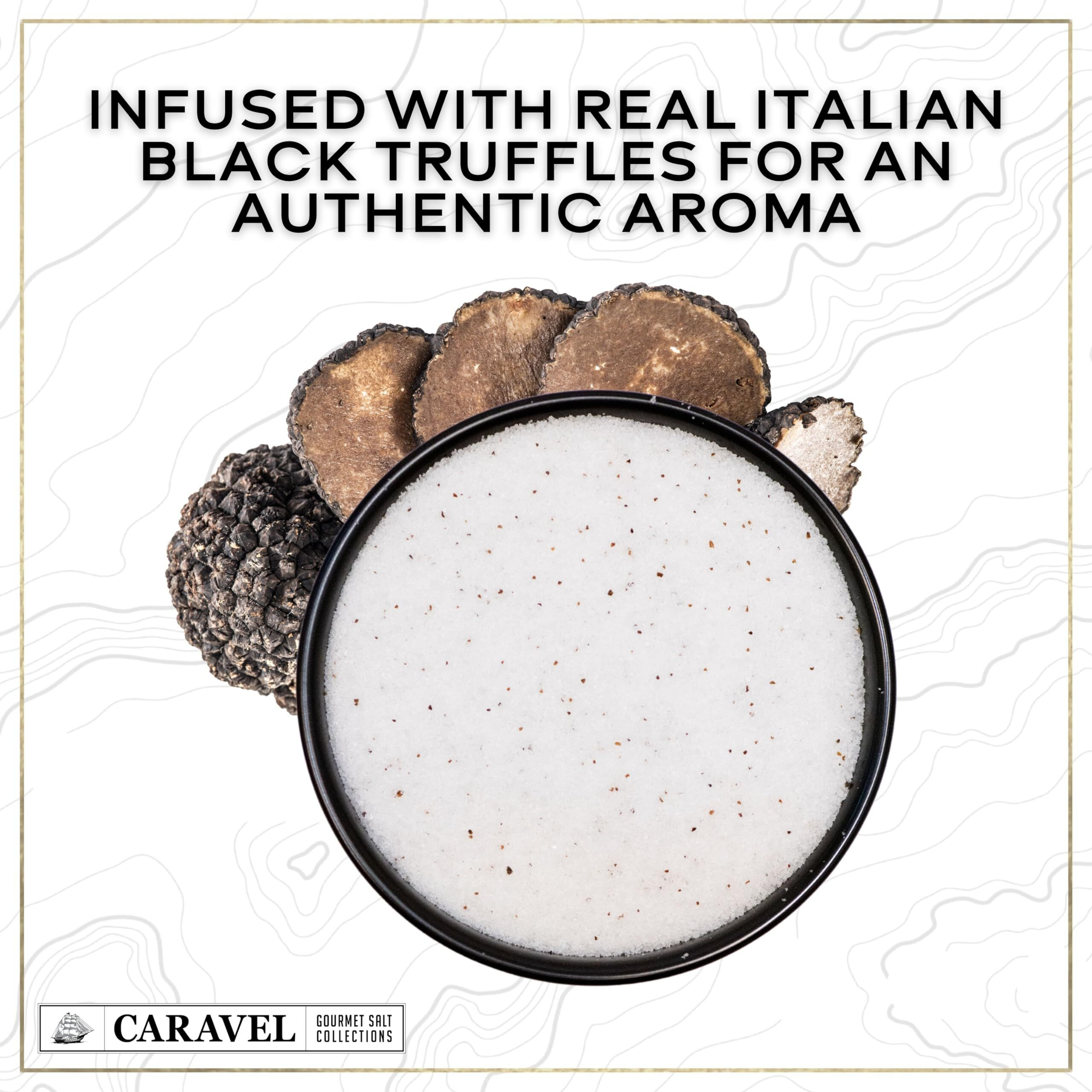 Black Truffle Salt, Truffle Seasoning And Finishing Salt, Add Truffle Flavor To Popcorn, Gourmet Sea Salt Flavored With Italian Black Truffle Oil, 4Oz Jar - Caravel Gourmet Salt