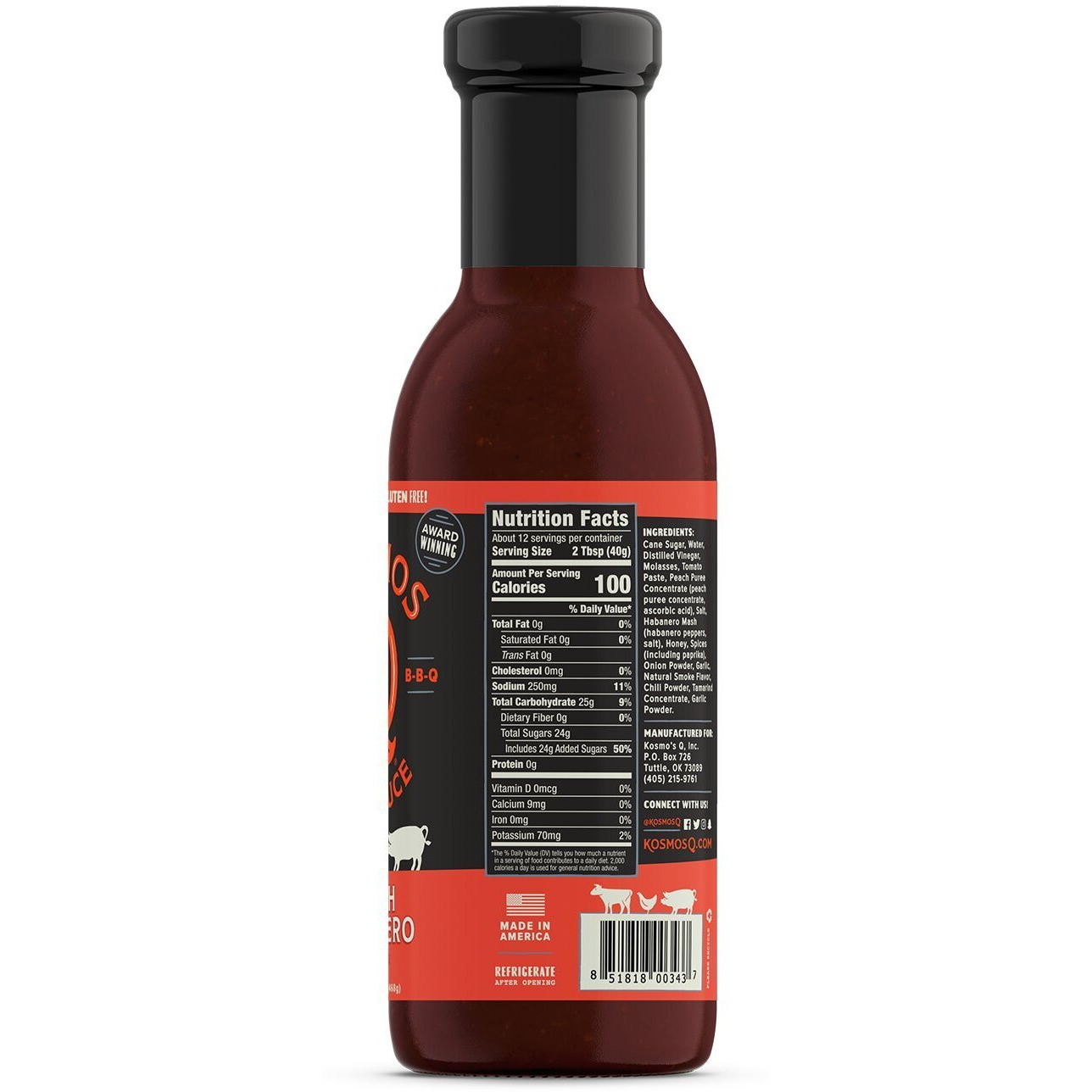 Kosmos Q Peach Habanero Bbq Sauce - 15.5 Oz Bottle For Bbq & Marinades W/ Sweet And Spicy Flavor - Thick Barbecue Sauce For Tender & Juicy Meat (Peach Habanero)