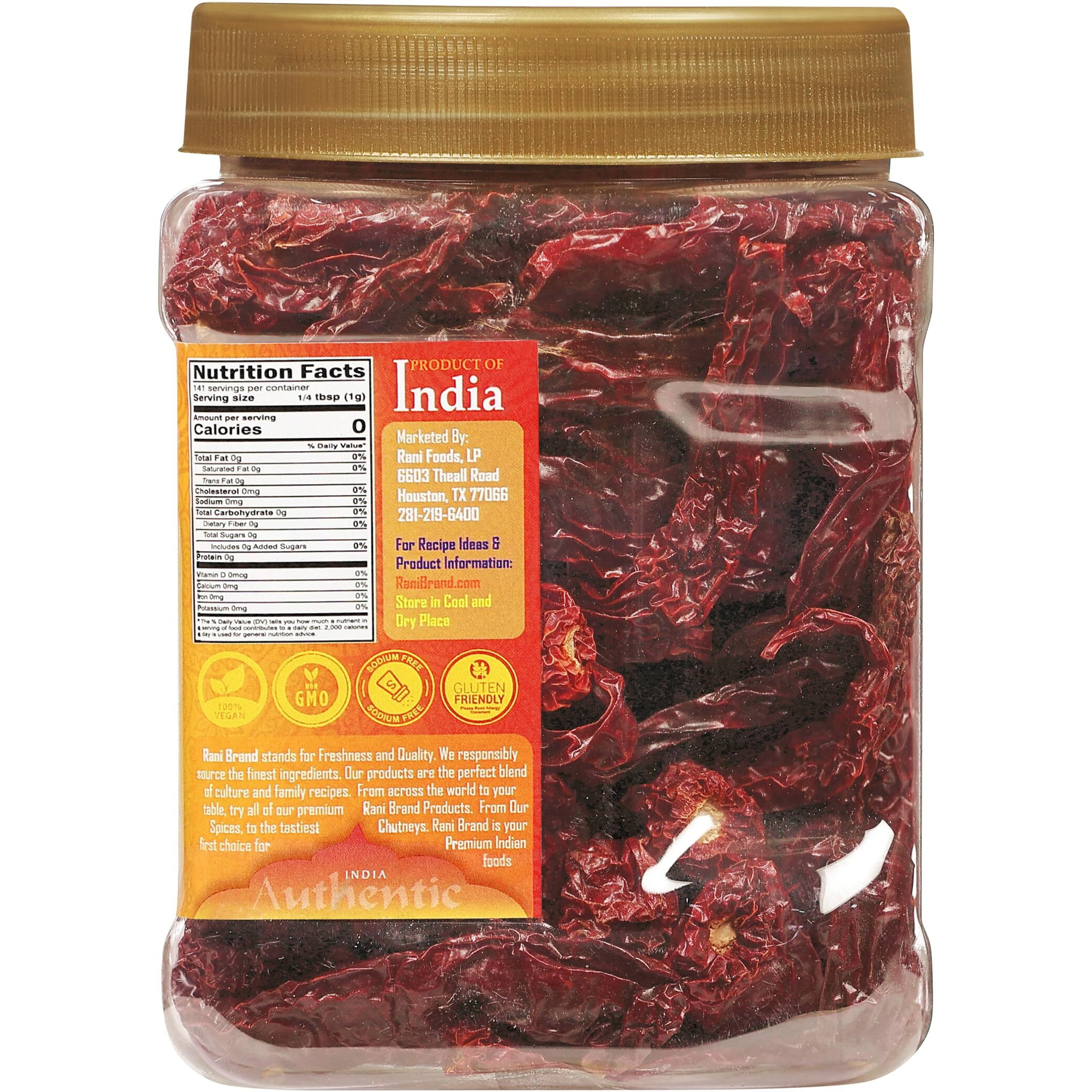 Rani Kashmiri Chilli Whole Stemless (Deggi Mirch, Low Heat) 5Oz (141G) Pet Jar ~ Natural | Salt-Free | Vegan | No Colors | Gluten Friendly | Non-Gmo | Kosher | Indian Origin