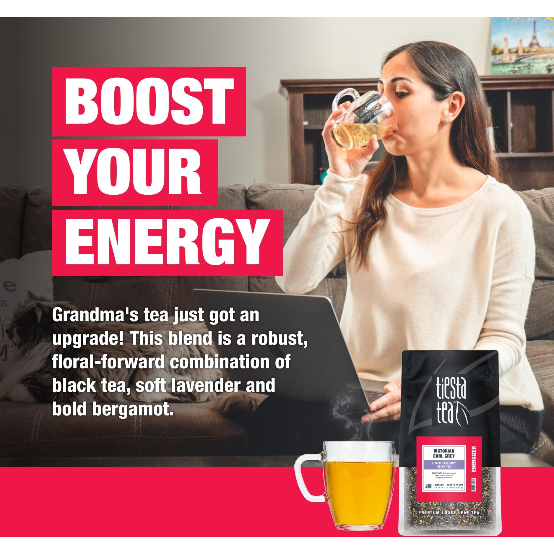 Tiesta Tea - Victorian Earl Grey, Floral Earl Grey Black Tea, Premium Loose Leaf Tea Blends, High Caffeinated Black Tea, Make Hot Or Iced Tea, Brews Up To 200 Cups - 16Oz Resealable Bulk Pouch