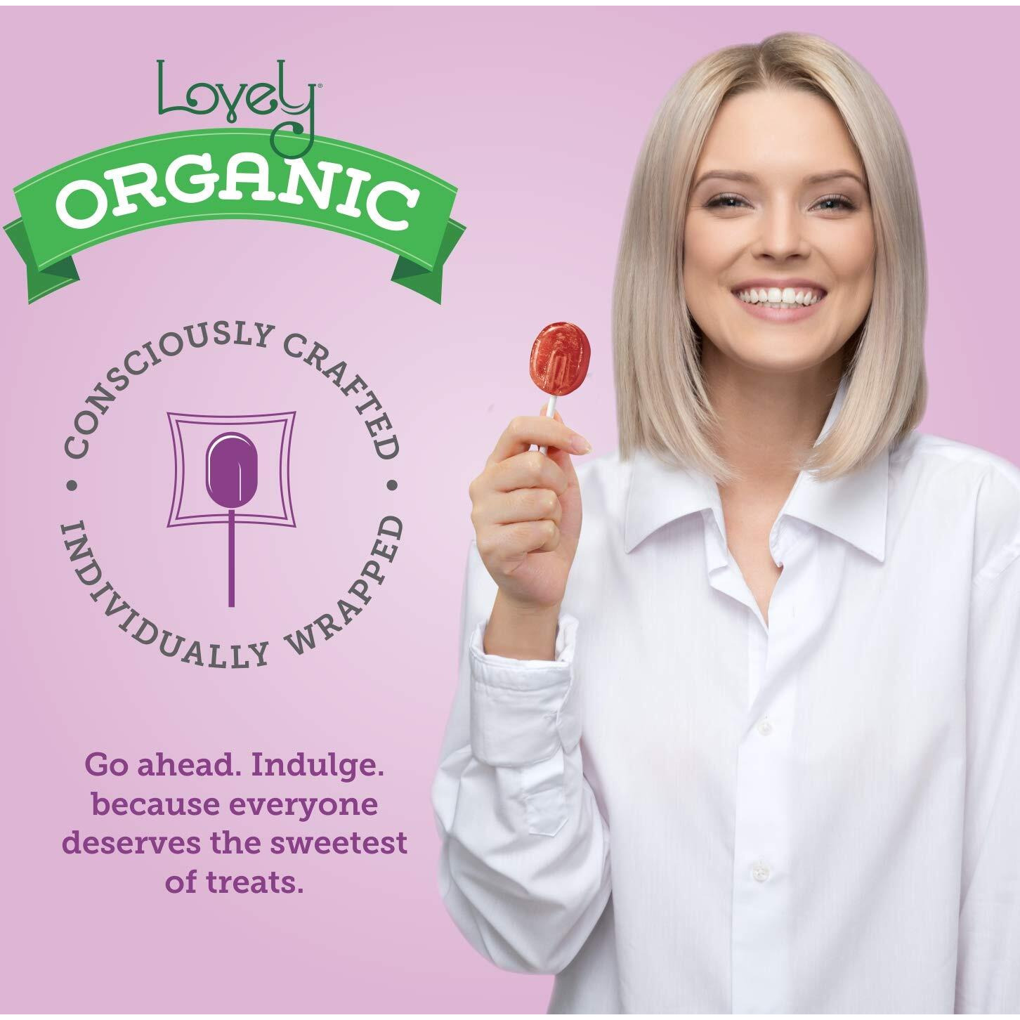 Lovely Candy Co. Organic Lollipops, Individually Wrapped, 7Oz (6-Pack) | Vegan, Gluten-Free, Non-Gmo, No Artificial Colors Or Flavors | Mango, Strawberry, Grape & Pomegranate