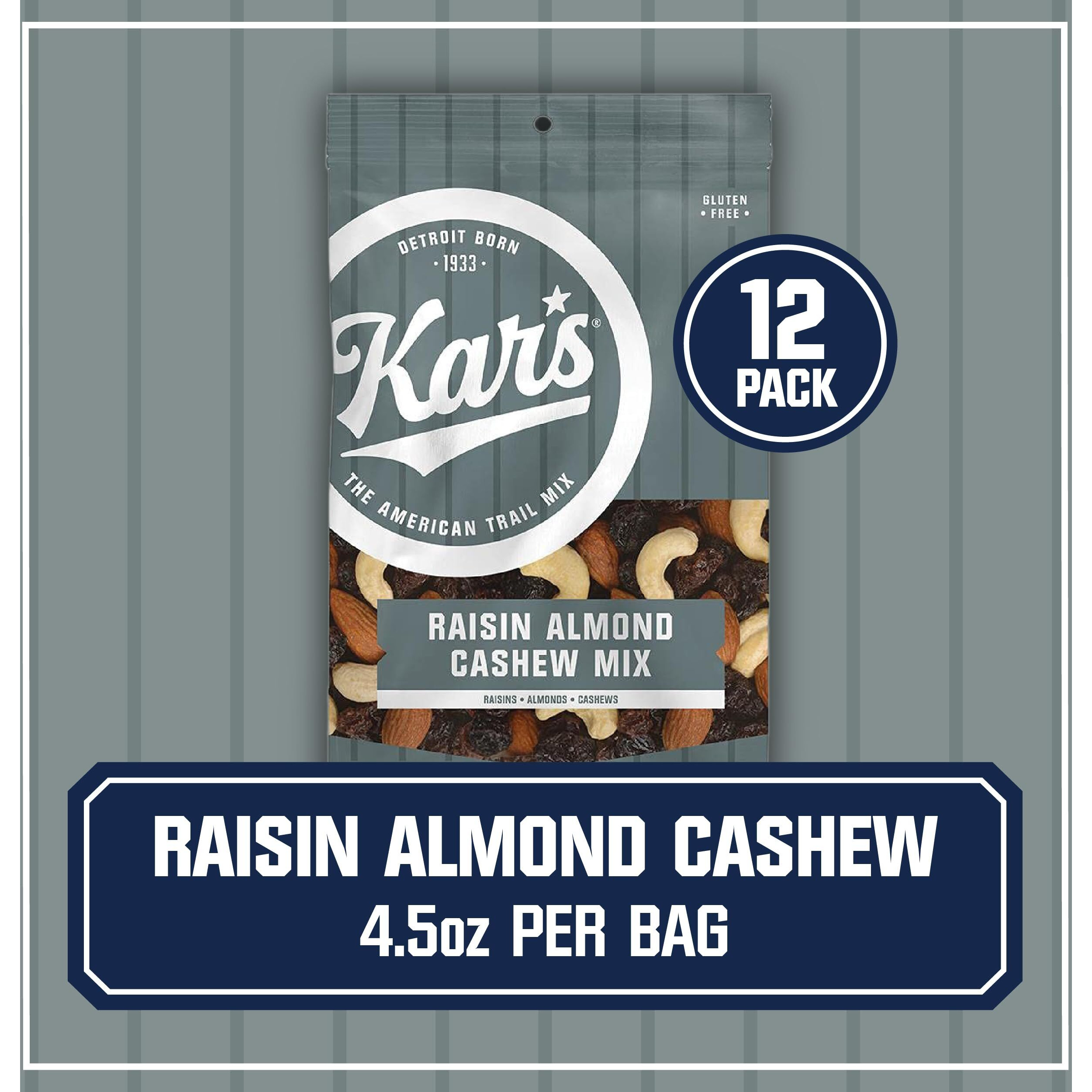 Kars Nuts Raisin Almond Cashew Mixed Nuts, 3 Oz Individual Snack Packs - Bulk Pack Of 12, Gluten-Free Snacks