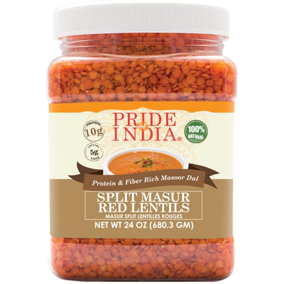 Pride Of India - Indian Split Masur Red Lentils - Protein & Fiber Rich Masoor Dal, 1.5 Pound Jar