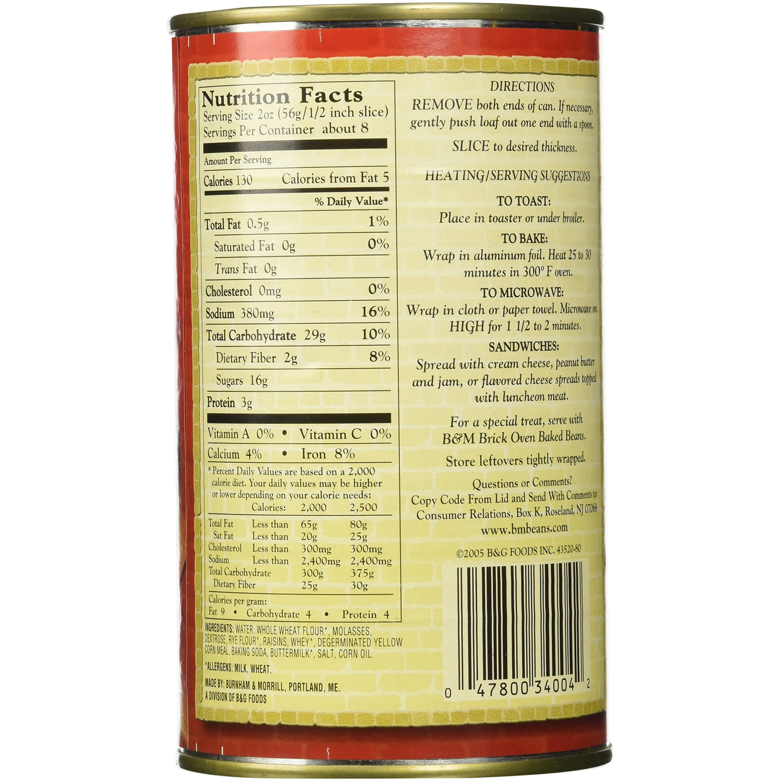B&M Brown Bread, Raisins, 16 Ounce