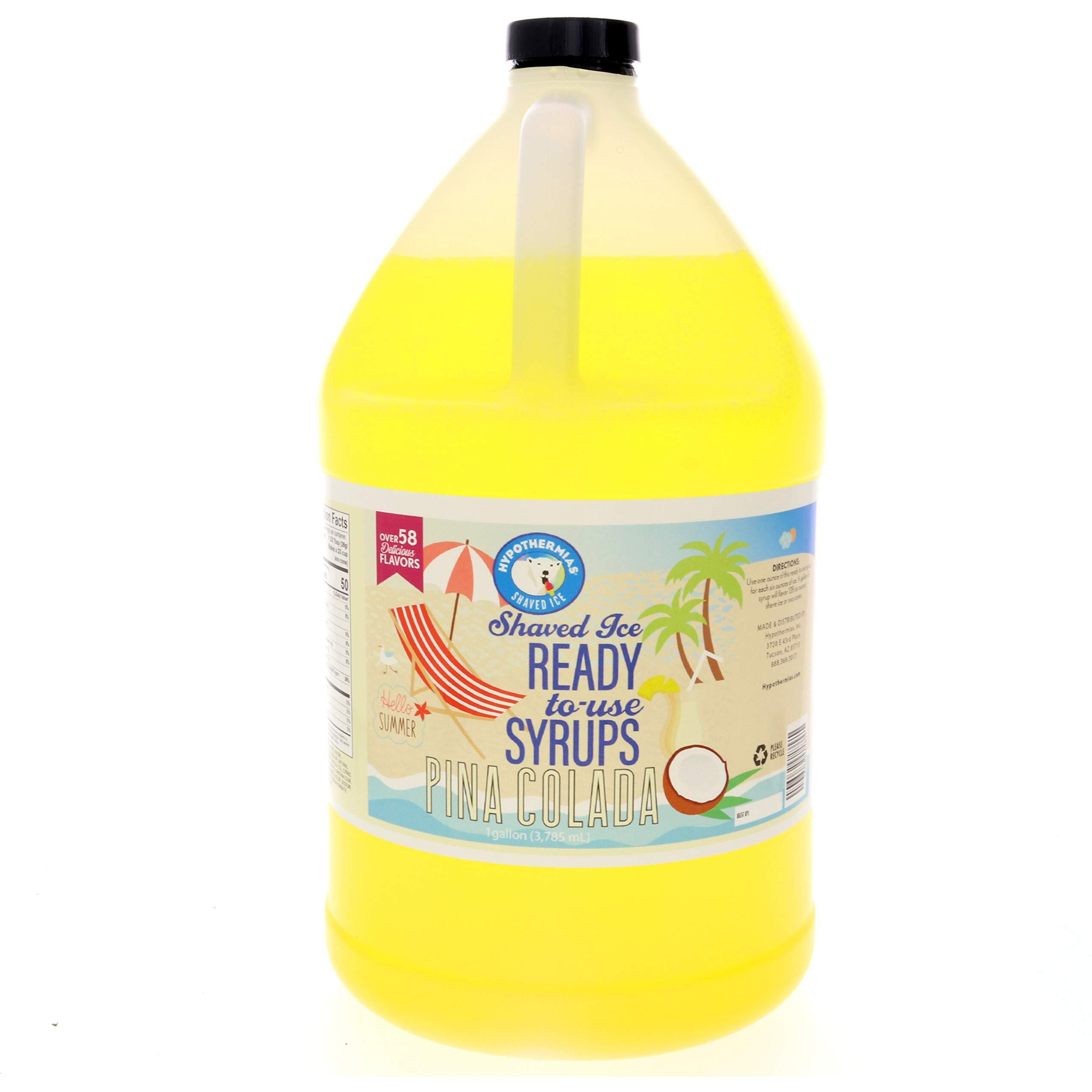 Hypothermias Pina Colada Ready To Use Gallon (128 Fl. Oz) Hawaiian Snow Cone Flavors Syrup - Shaved Ice, 100% Pure Cane Sugar