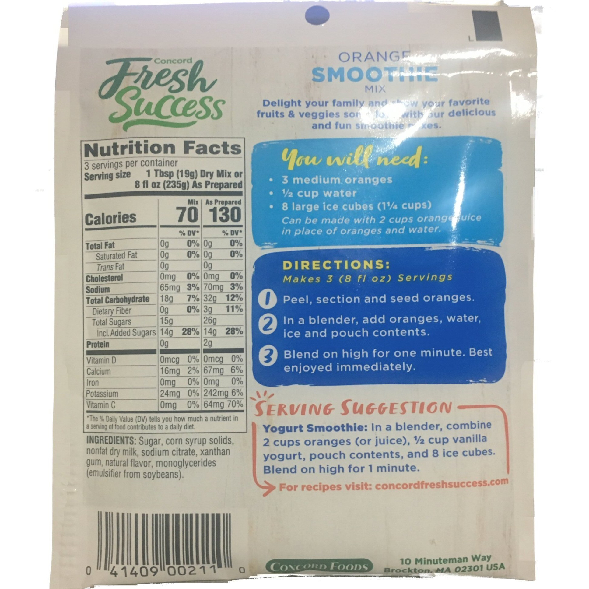 Concord Orange Smoothie Mix, 2-Ounce Packages (Pack Of 18 )