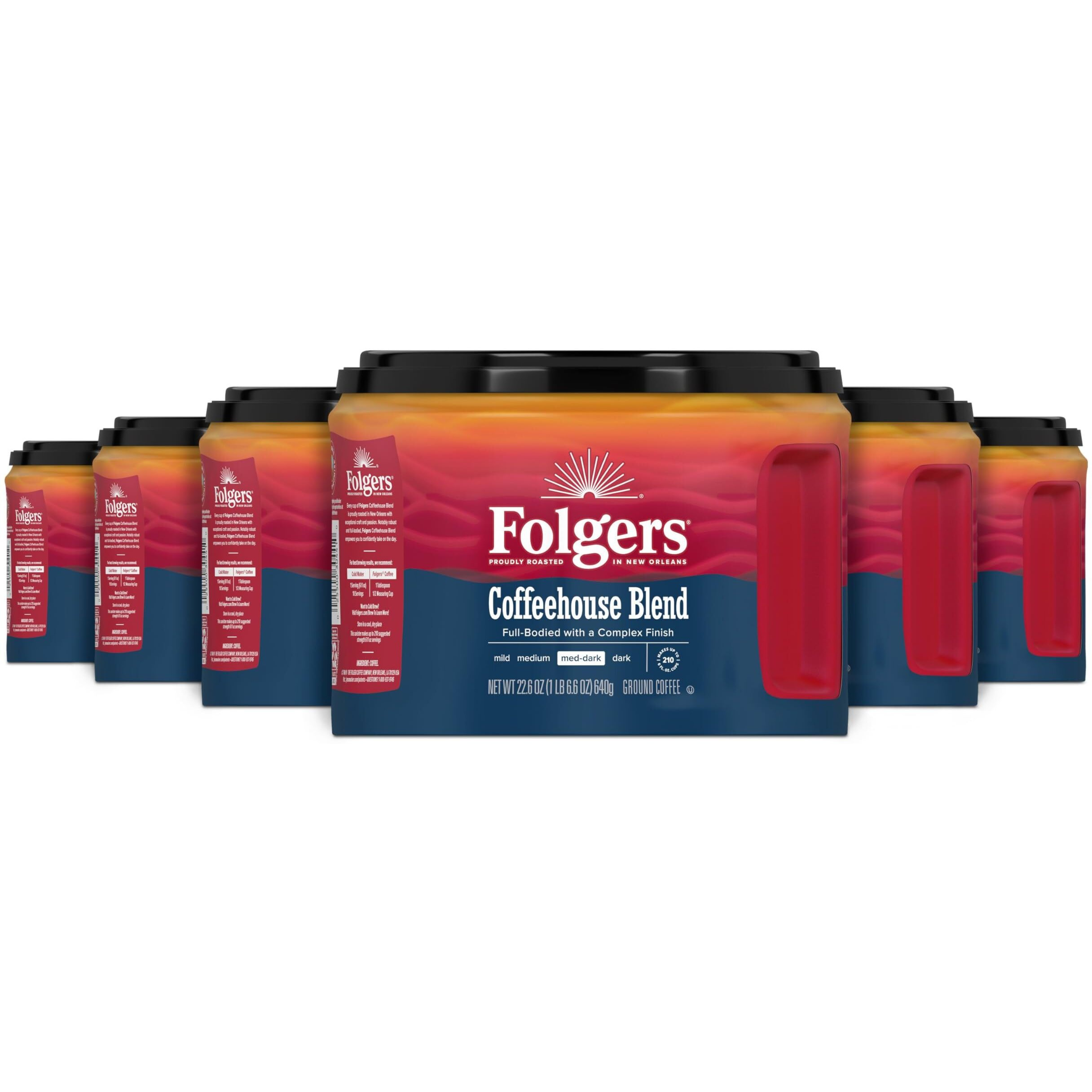 Folgers Coffeehouse Blend Medium Dark Roast Ground Coffee, 22.6 Ounces (Pack Of 6)