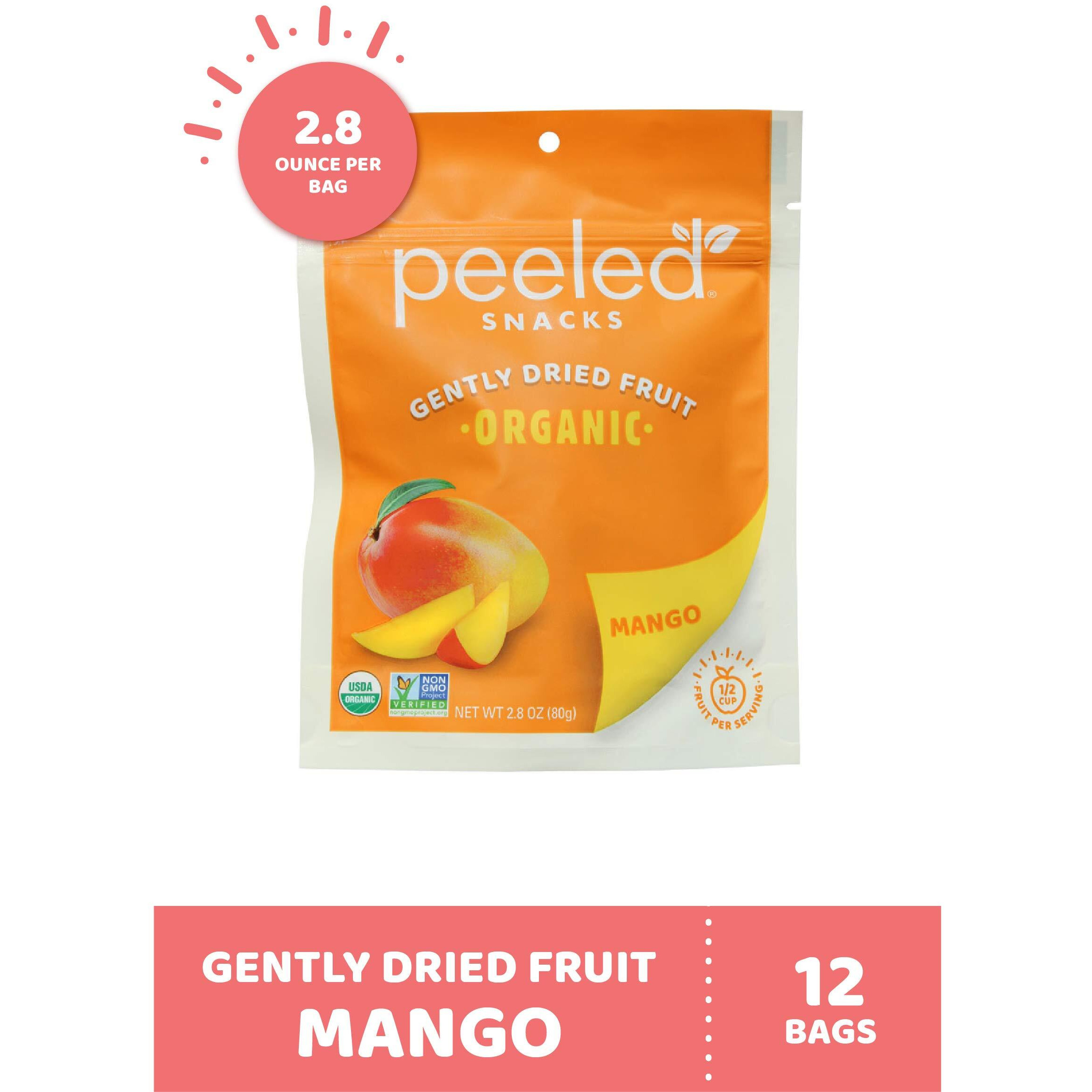 Peeled Snacks Organic Dried Fruit, Mango, 2.8 Oz., Pack Of 12 -Healthy, Vegan Snacksfor On-The-Go, Lunch And More