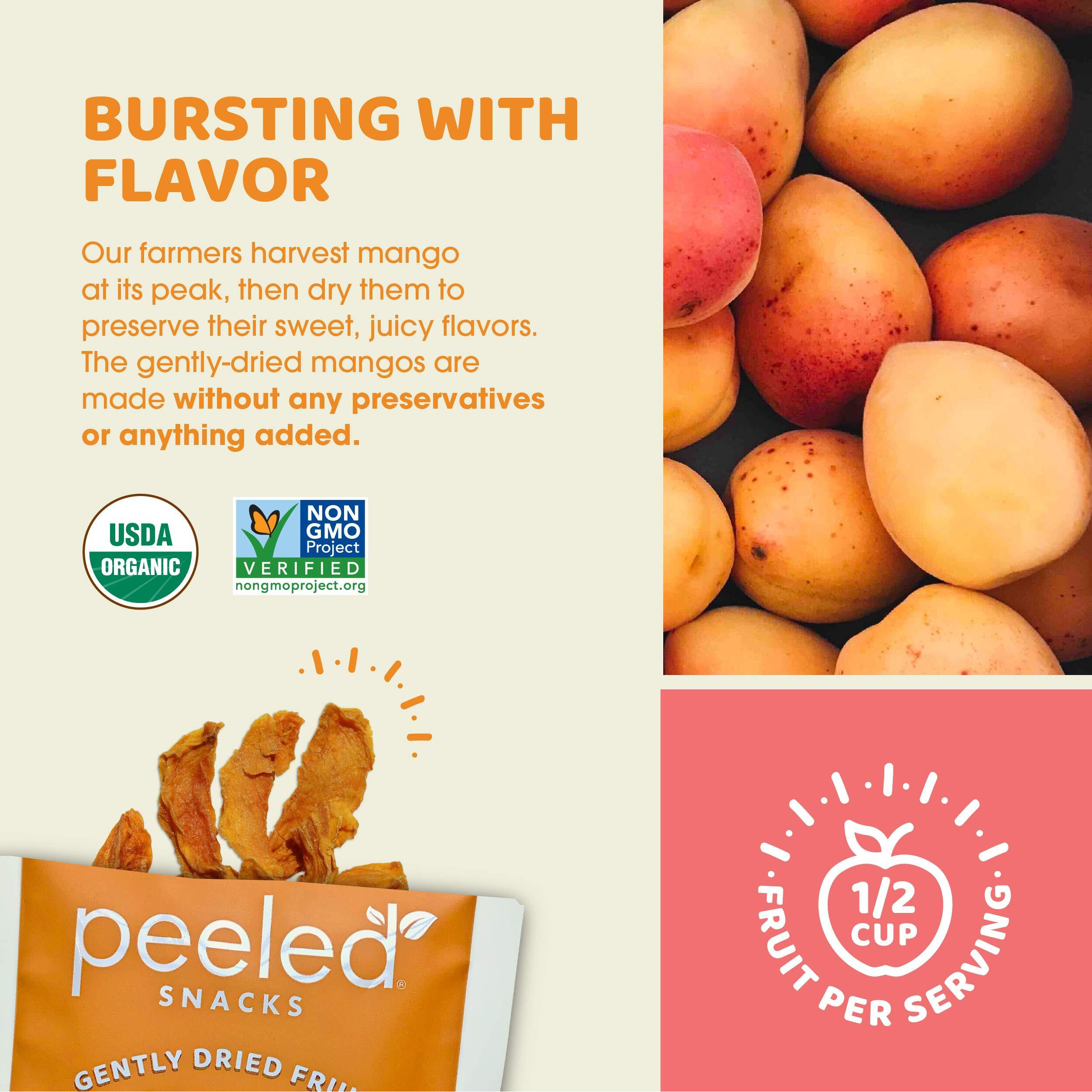 Peeled Snacks Organic Dried Fruit, Mango, 2.8 Oz., Pack Of 12 -Healthy, Vegan Snacksfor On-The-Go, Lunch And More
