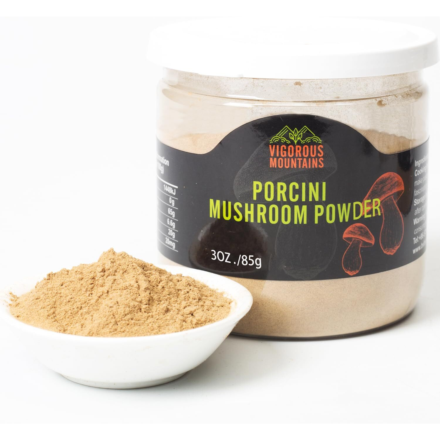 Vigorous Mountains Dried Porcini Mushroom Seasoning Powder For Cooking, Salt Free Beef Broth Powdered Sauce Add Instant Flavor And Depth To All Your Favorite Dishes 3 Oz